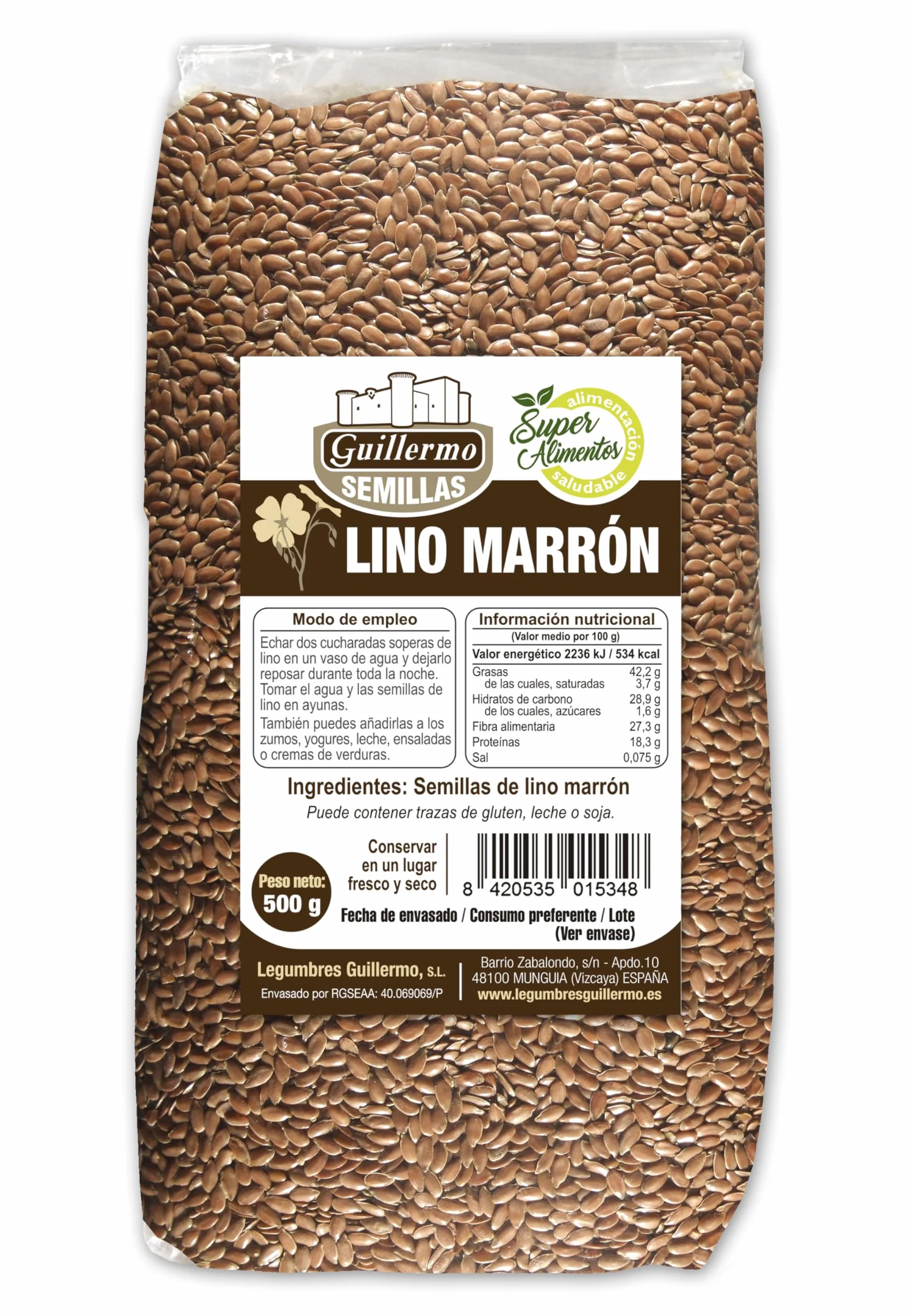Semillas de lino marrón 500g Superalimento Fuente de fibra
