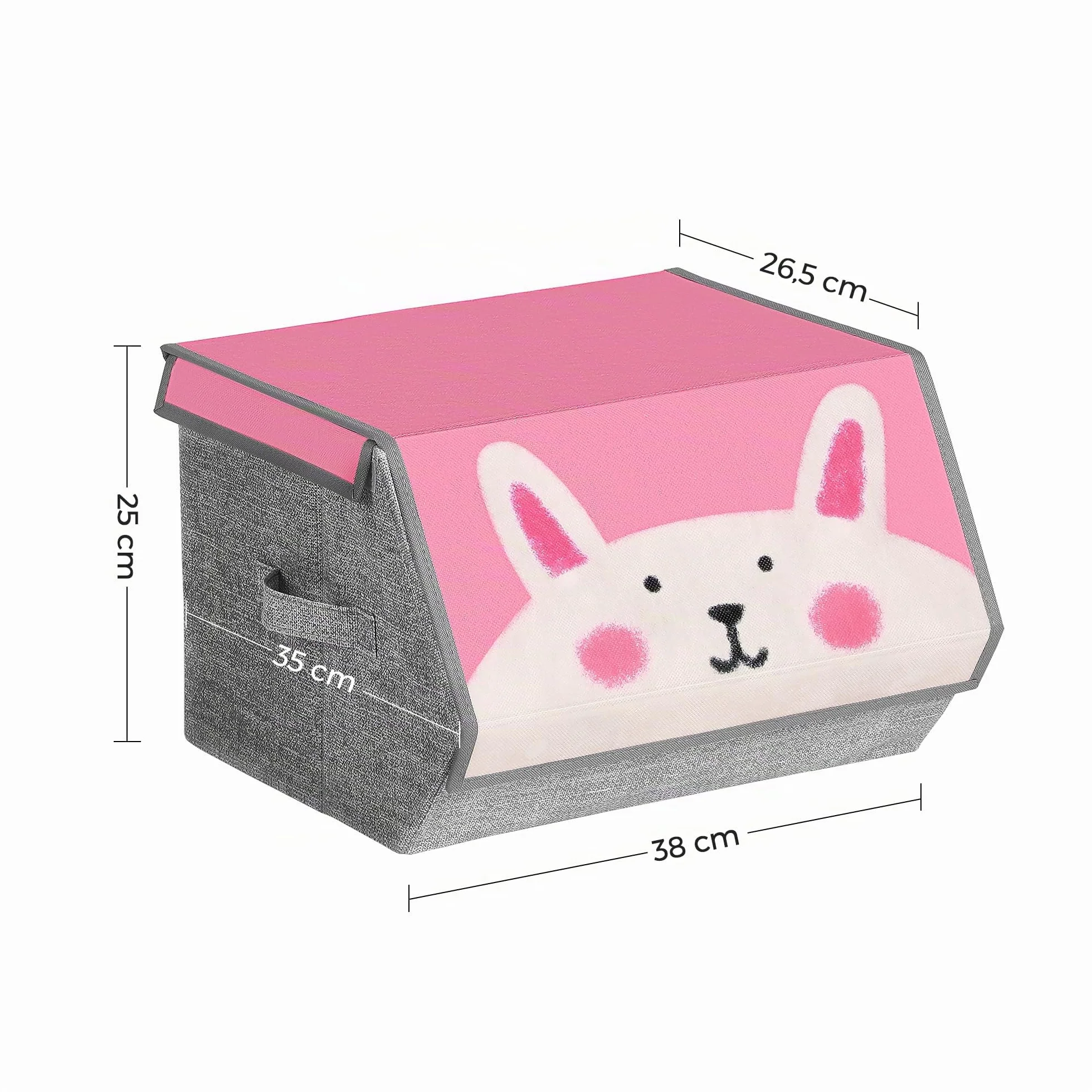 SONGMICS Caja Almacenaje Tela Infantil Plegable Juego 3 Apilables Asas Tapa Magnética Conejo Gato León Rosa Azul Verde Gris