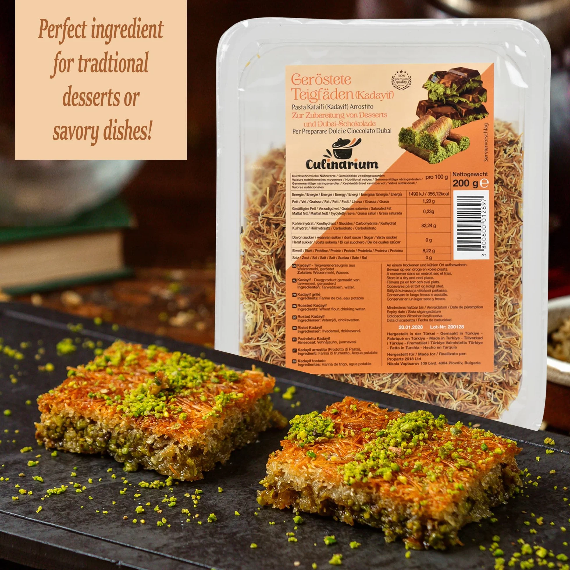 Kataifi Pasta para Postres y Platos Salados Kadayif Chocolate Dubai 200g