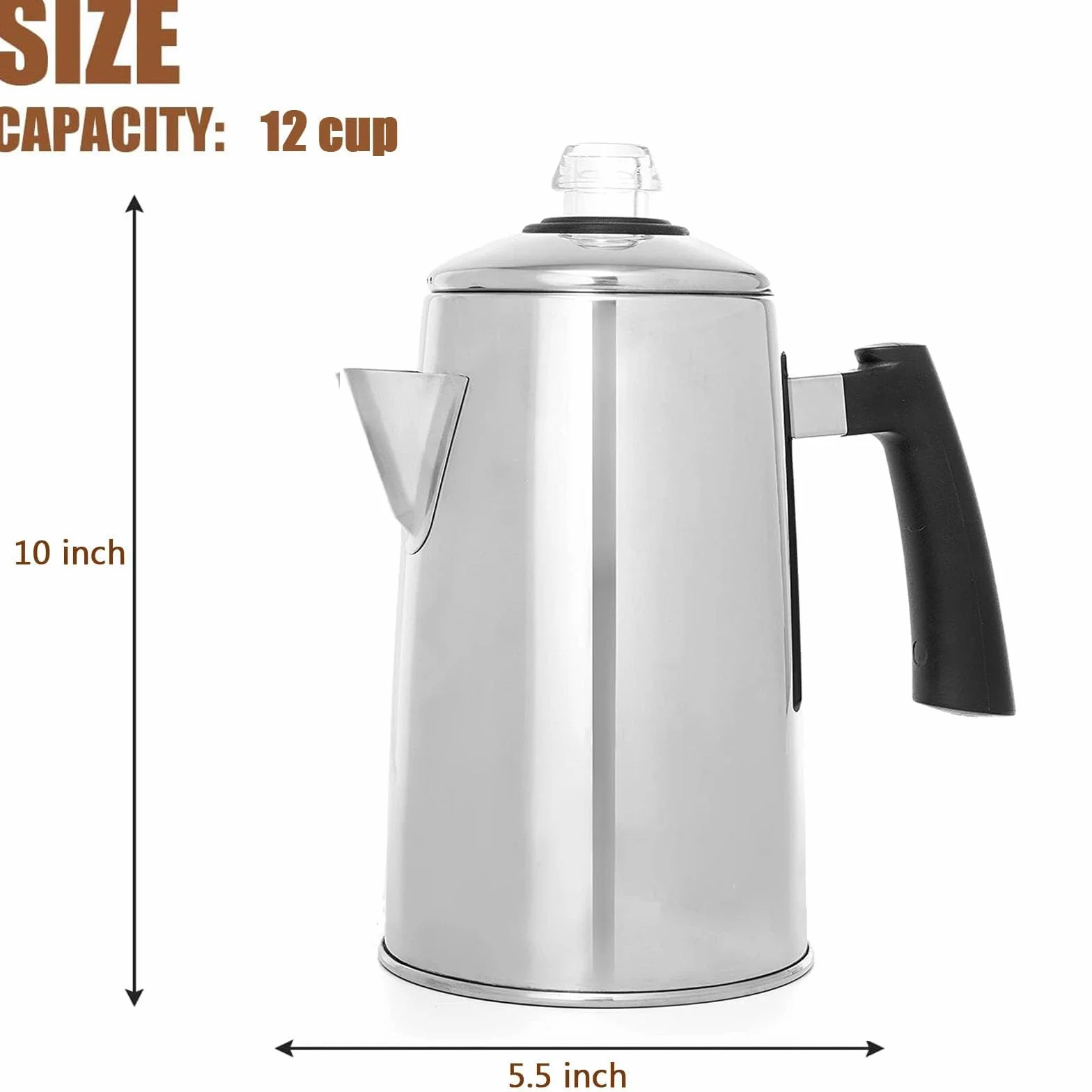 Cafetera Filtro Percolador de Acero Inoxidable 304 para Acampar, 12 Tazas
