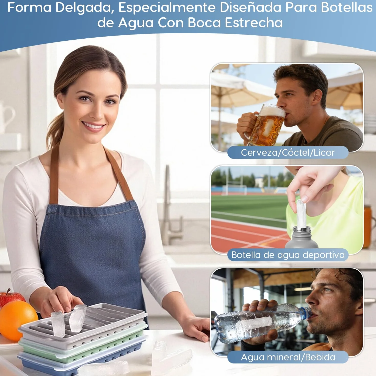 Cubiteras para Hielo con Tapa, Silicona, 30 Palitos Largos, sin BPA