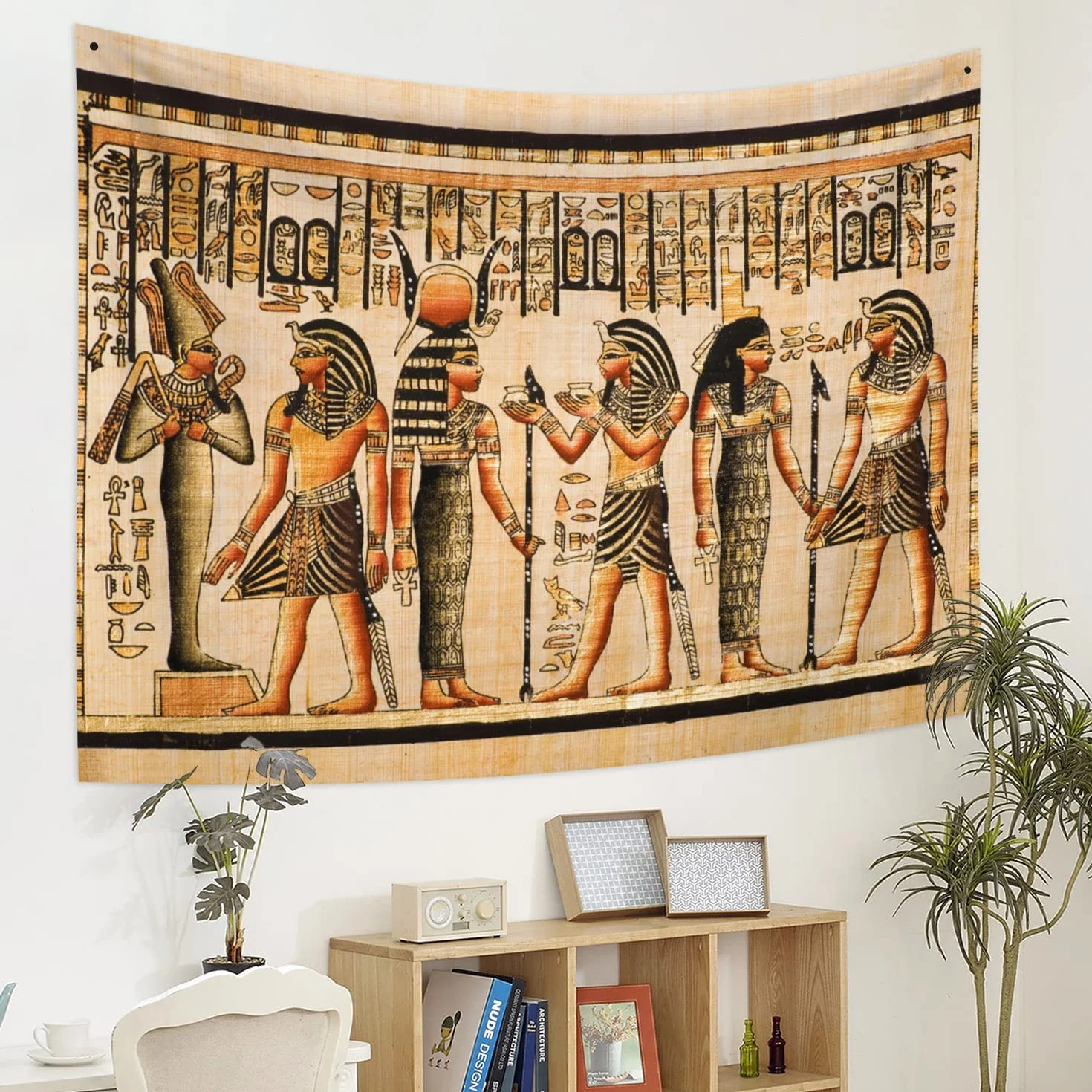YONGFOTO 100x70cm Antiguo Egipto Tapiz Faraón Dios Osiris Hathor e Isis Símbolo Civilización antigua Colgar en la pared Tapices para casa Decoración mural Manteles Manta