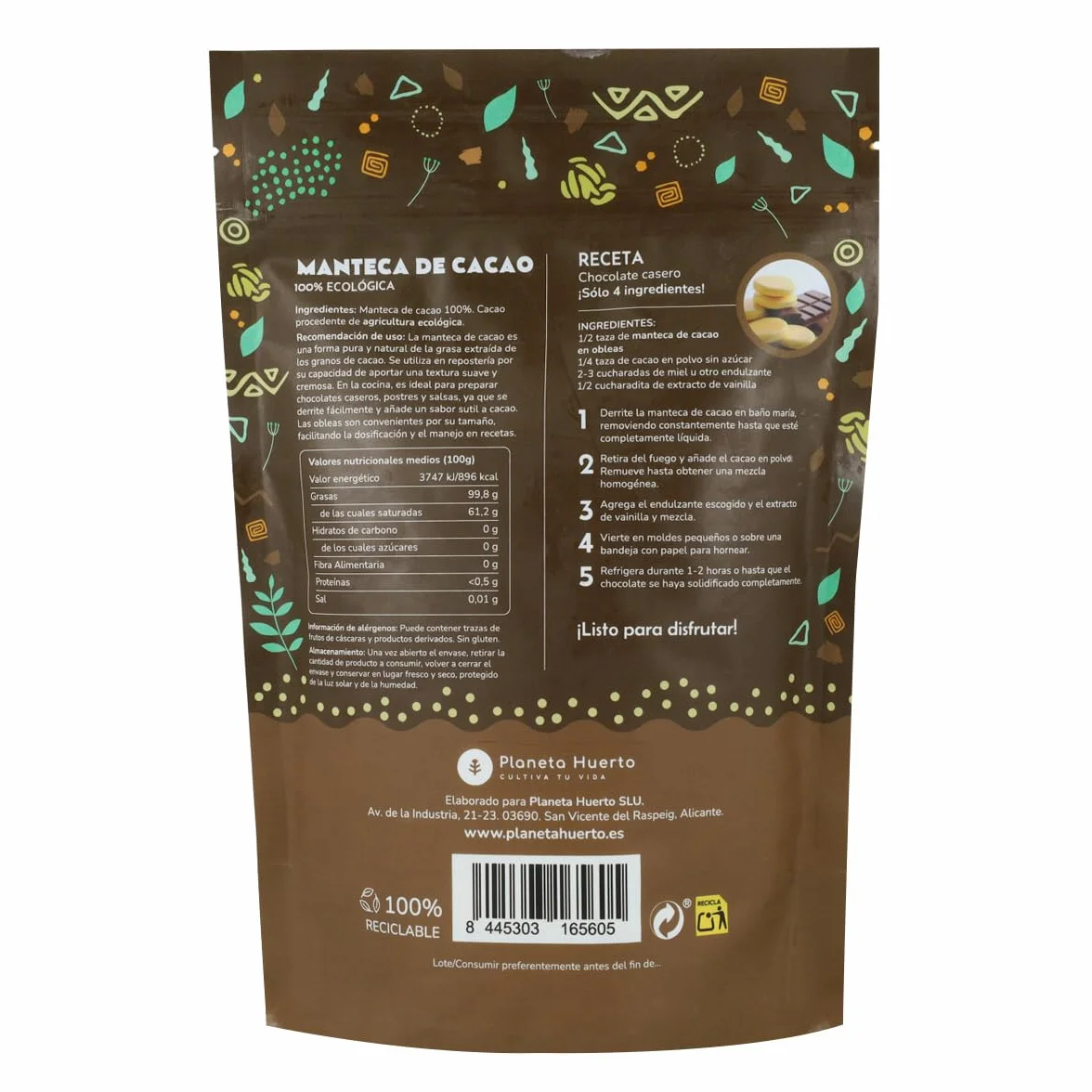 Manteca de Cacao en Obleas ECO 250 g – Manteca de Cacao 100% Natural, Pura y Ecológica