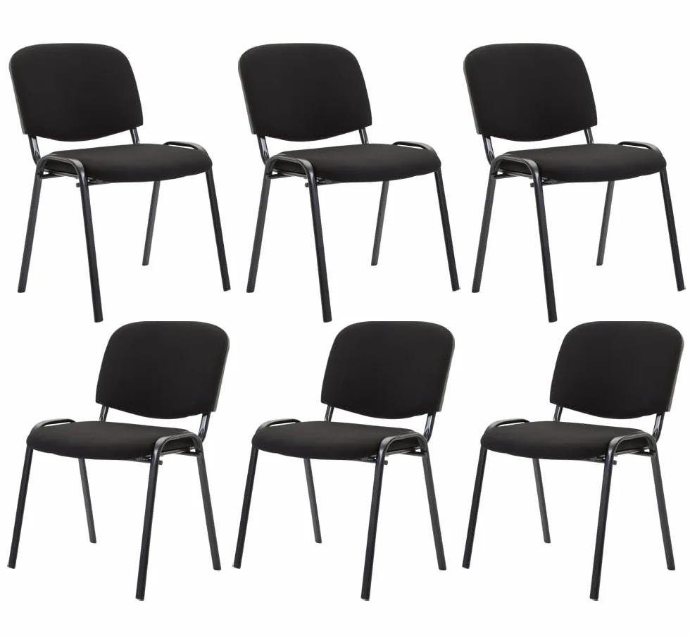 Set de 6 Sillas de Conferencia Ken Tapizadas en Tela Apilables con Base de Metal Negro