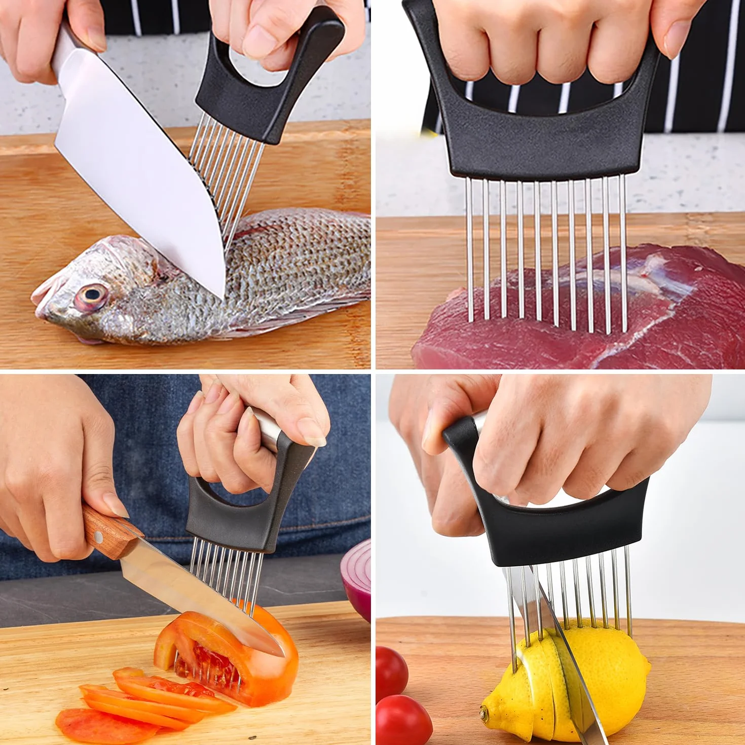 Soporte de Ceboll, Rebanador de Cebolla, Agujas de Cebolla, Adecuado para Cortar Carne, Verduras, Frutas, etc, con 10 Dientes