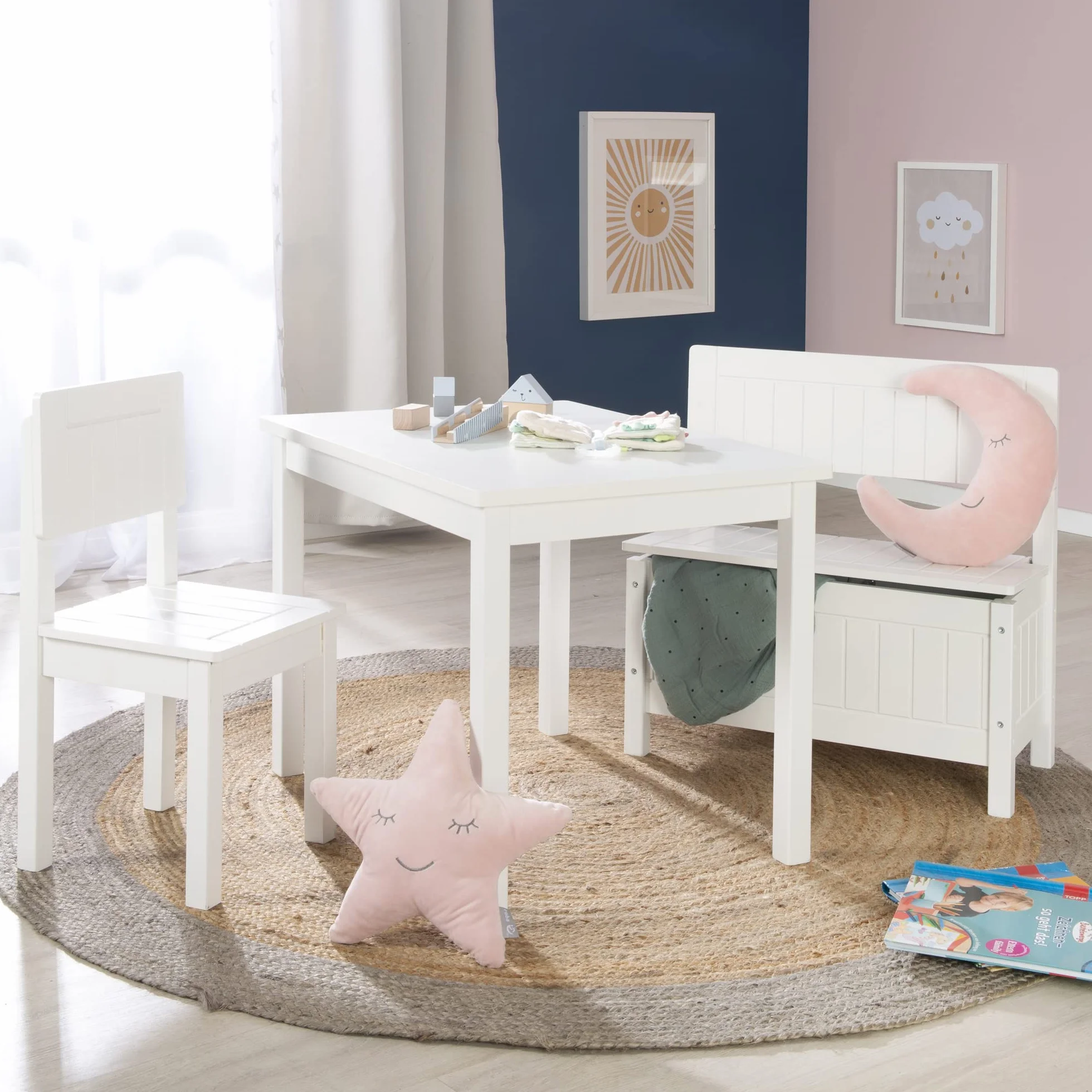 roba Silla infantil, silla con respaldo para niños, lacada en blanco, Alto x Ancho x Profundidad: 59x29x29 cm, altura del asiento 31 cm