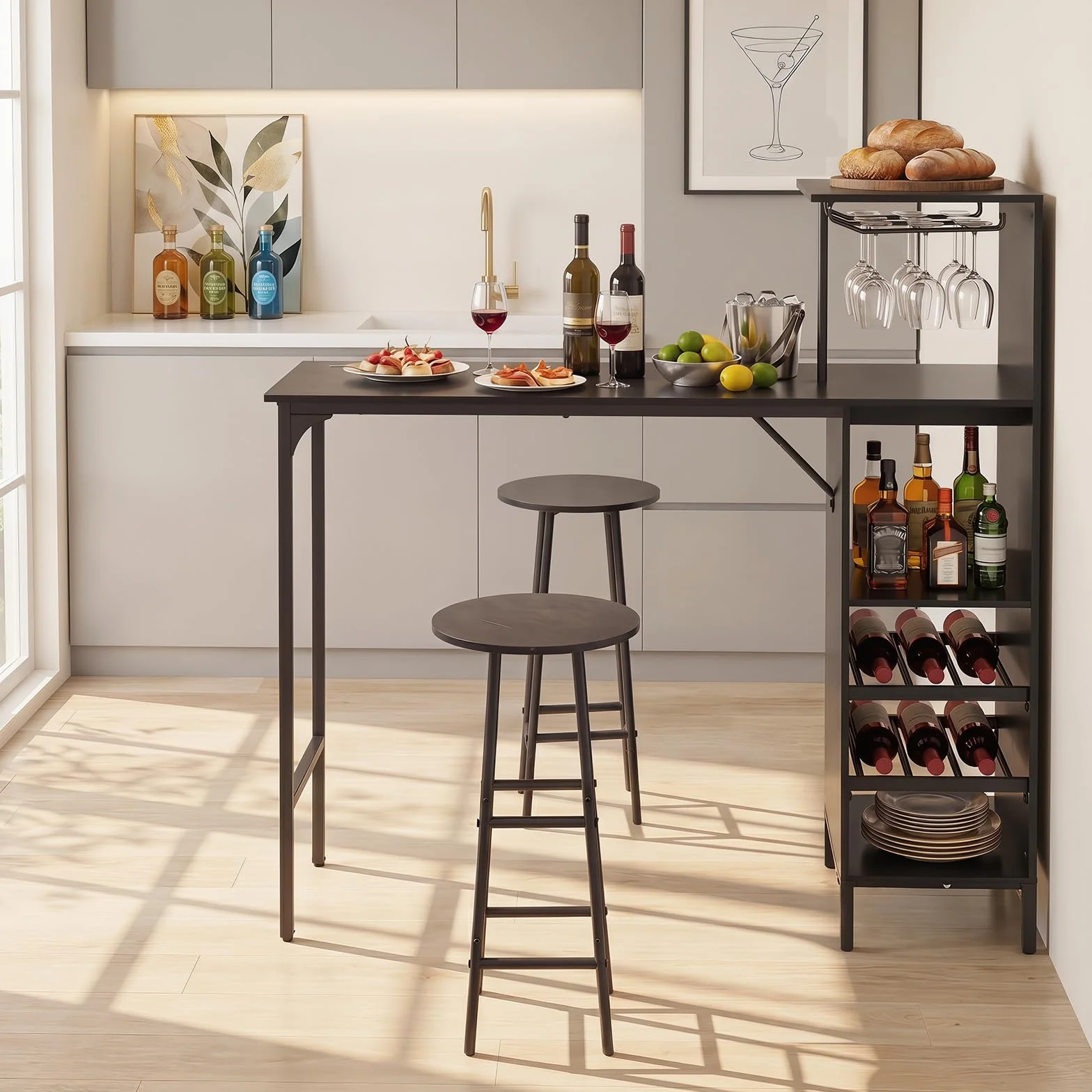 GIANTEX Juego de bar de 3 piezas, mesa y taburetes de bar, mesa de desayuno con taburetes, mesa de bistro en forma cuadrada 120 x 40 x 90 cm, 4 colores (negro)