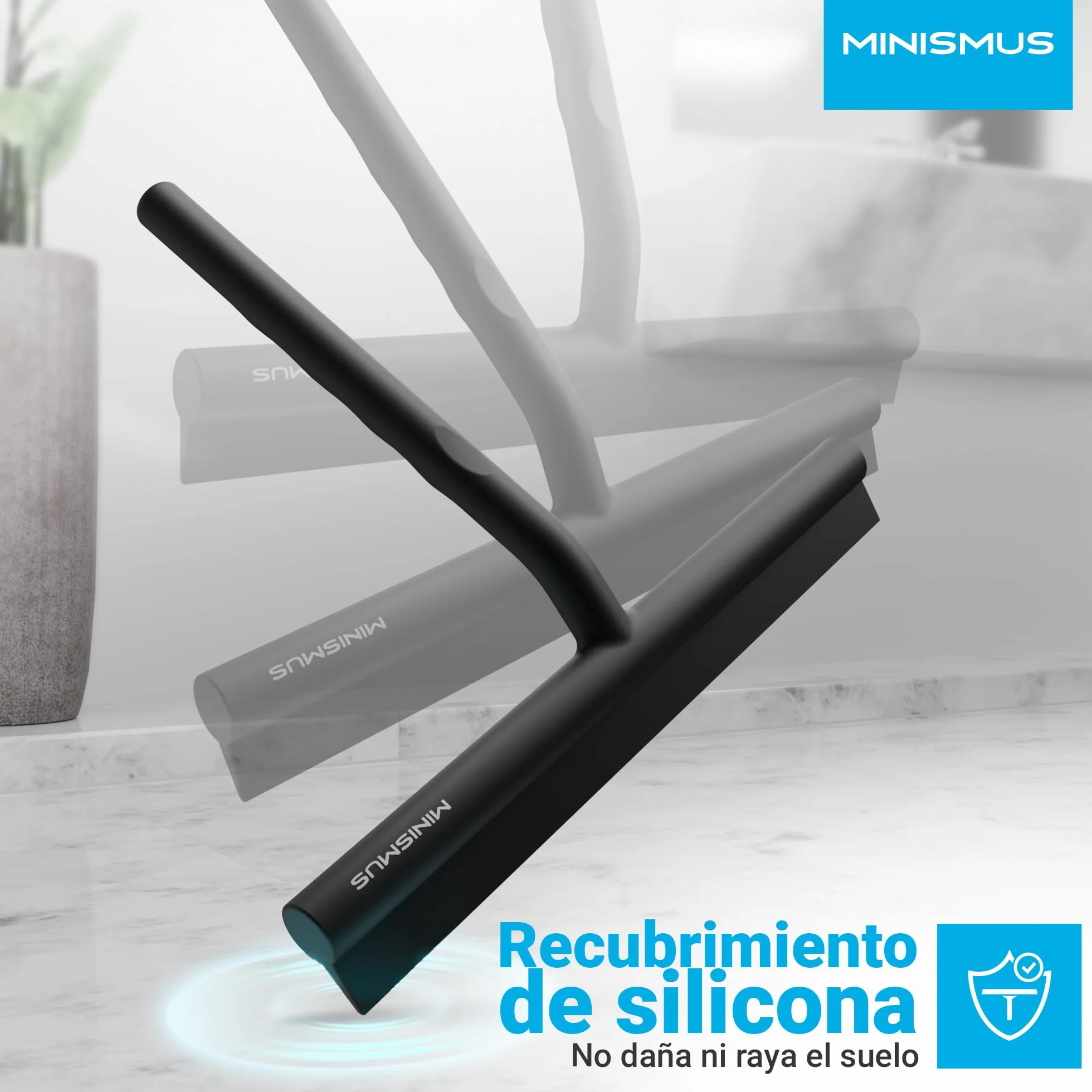 Limpiacristales para Ducha 21 cm Negro Incluye Soporte magnético sin taladrar Autoadhesivo
