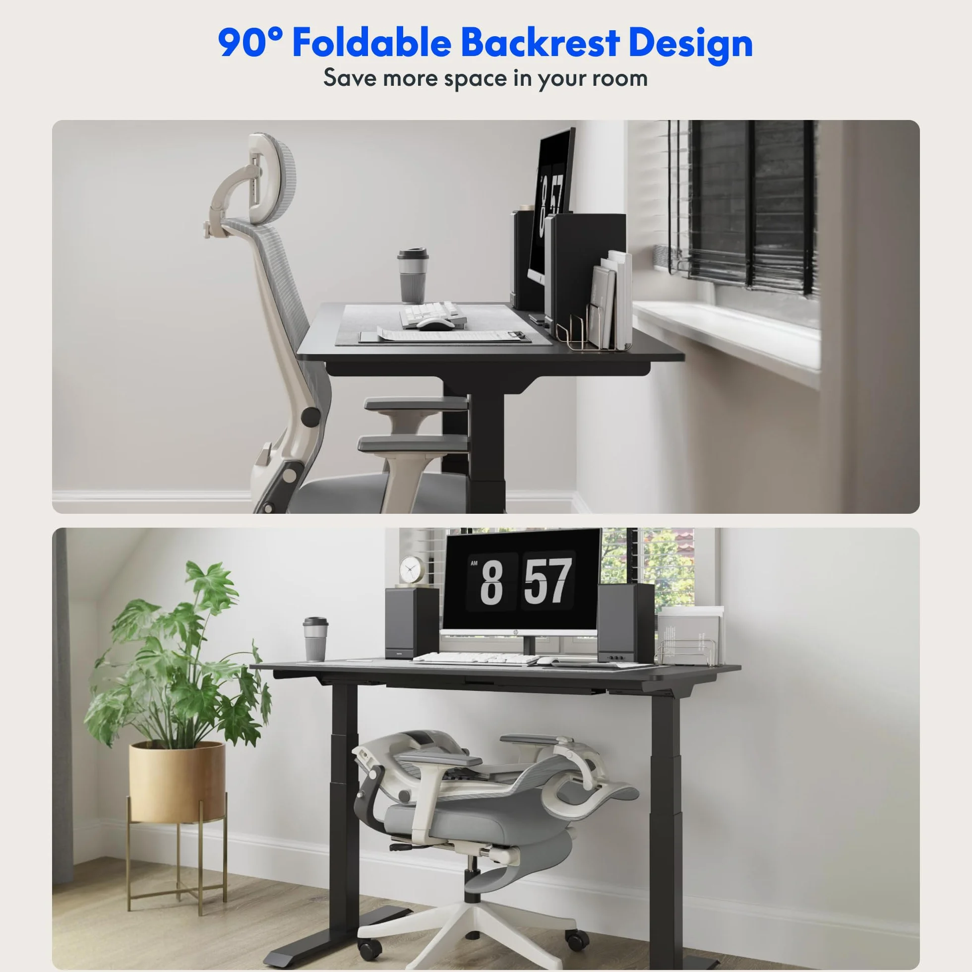FLEXISPOT FLODPLUS Silla Ergonómica de Oficina Plegable con Soporte Lumbar, Reposabrazos Ajustables, Reposacabezas 2D y Malla Transpirable