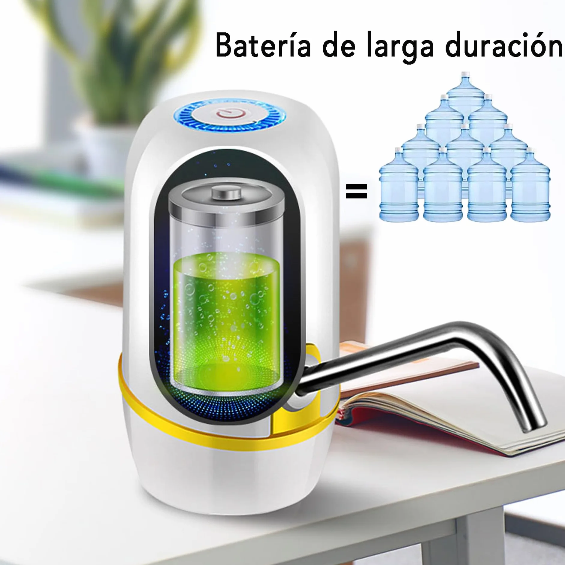 Dispensador de Agua Eléctrico para Garrafas con Adaptador, Grifo para Botella Mineral, Bomba para Bidón (Blanco)