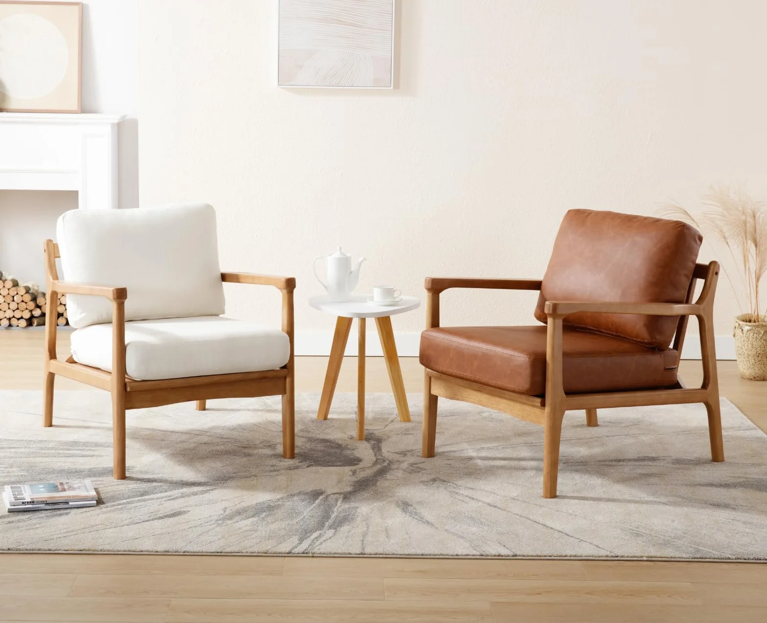 chairus Sillón de Salón en Lino Sillón con Patas de Madera, Butaca Ocio con Asiento y Respaldo Acolchados Butaca Estilo Japonés Minimalista para Salón/Dormitorio, Beige
