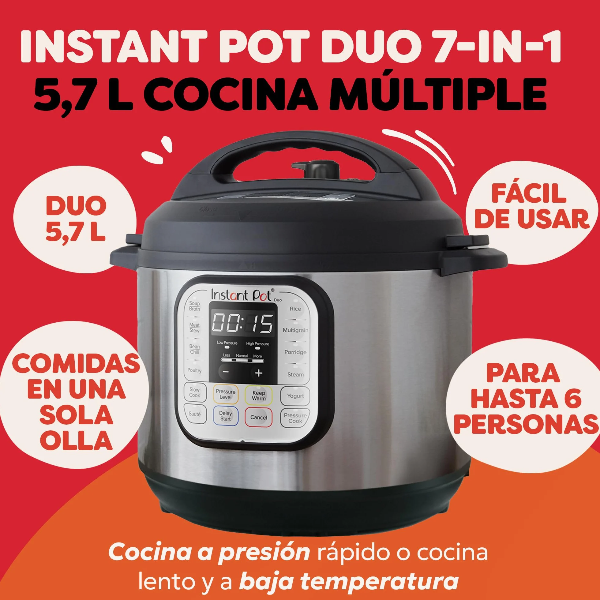 Instant Pot Duo 7 en 1 Olla multifunción 5,7 L Acero inoxidable cepillado