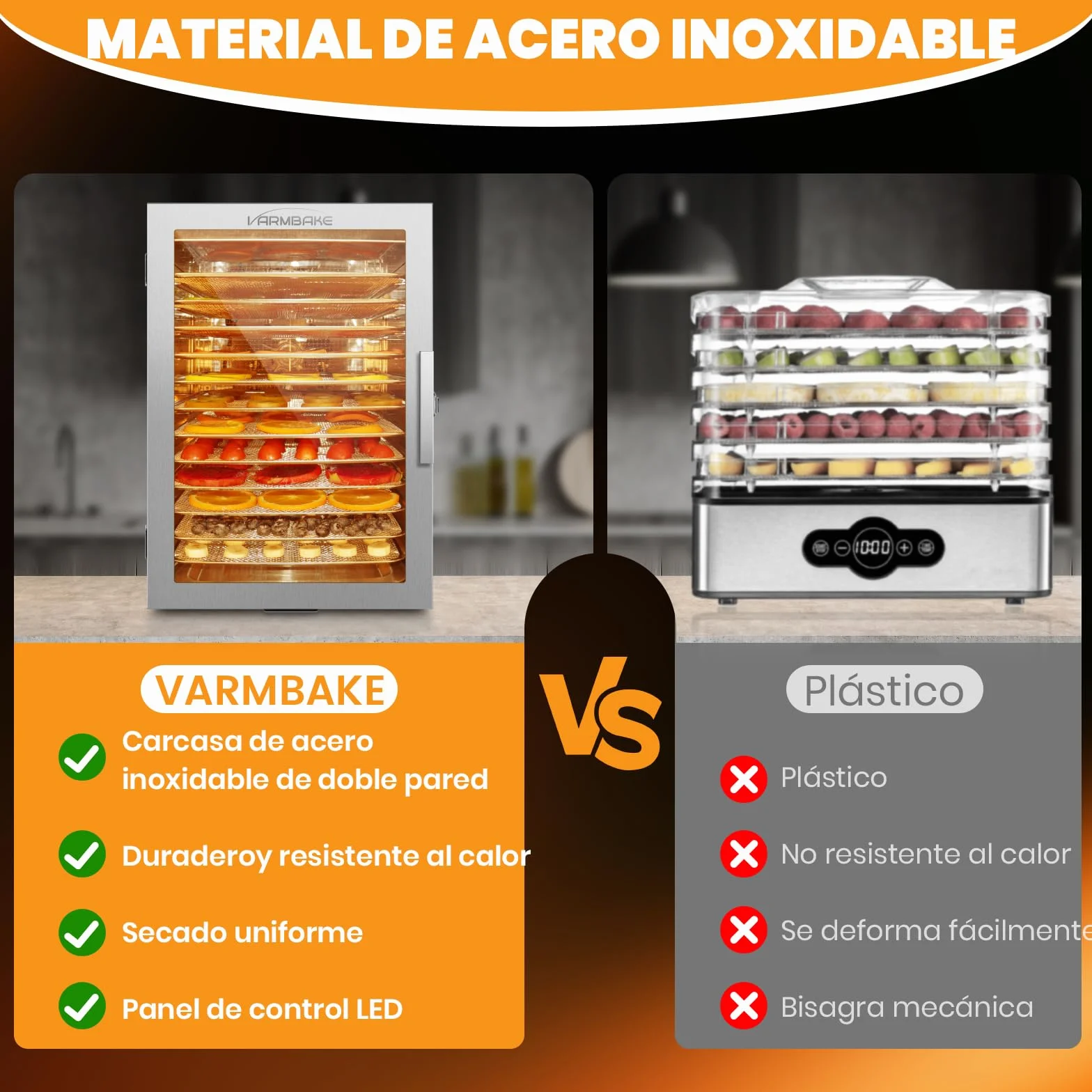 Deshidratador de alimentos 800 W, 12 bandejas acero inoxidable, 10.9 ft², control temperatura 190ºF, temporizador 24H