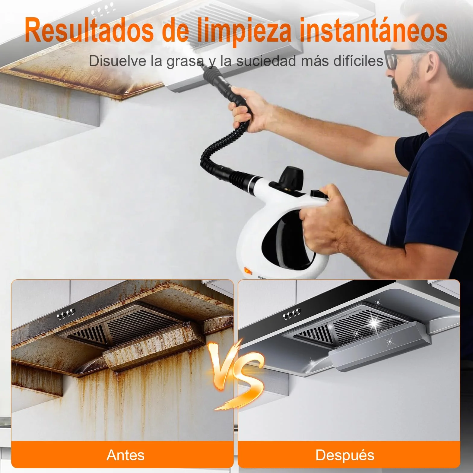 Ibergrif Limpiador de Vapor Portátil 1050W 3 Bar 9 Accesorios 350ml Blanco