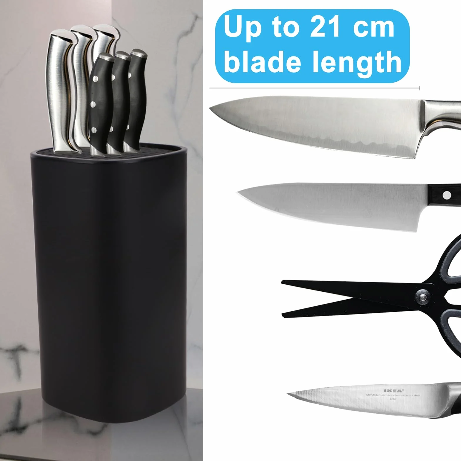 Bloque de cuchillos, soporte universal para cuchillos y tijeras, organizador de cuchillos de plástico, con ranura de tijeras y diseño de desagüe, bloque de cuchillos adecuado para todos los cuchillos