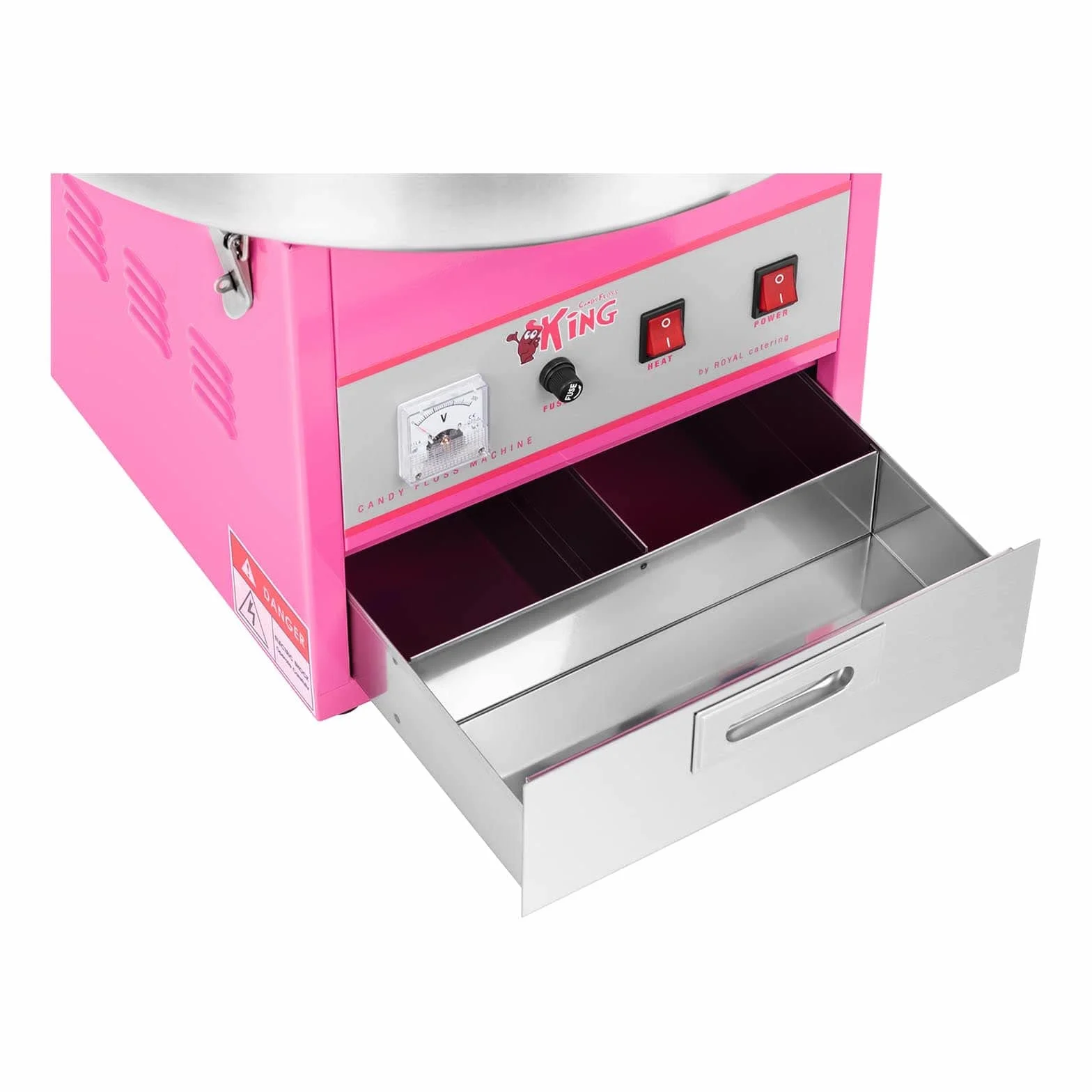Royal Catering Máquina De Algodón De Azúcar RCZK-1200-W (1200 W, Ø 52 cm, 1 unidad por minuto, Control separado del termostato y la rotación, 52 x 52 x 50 cm) Rosa