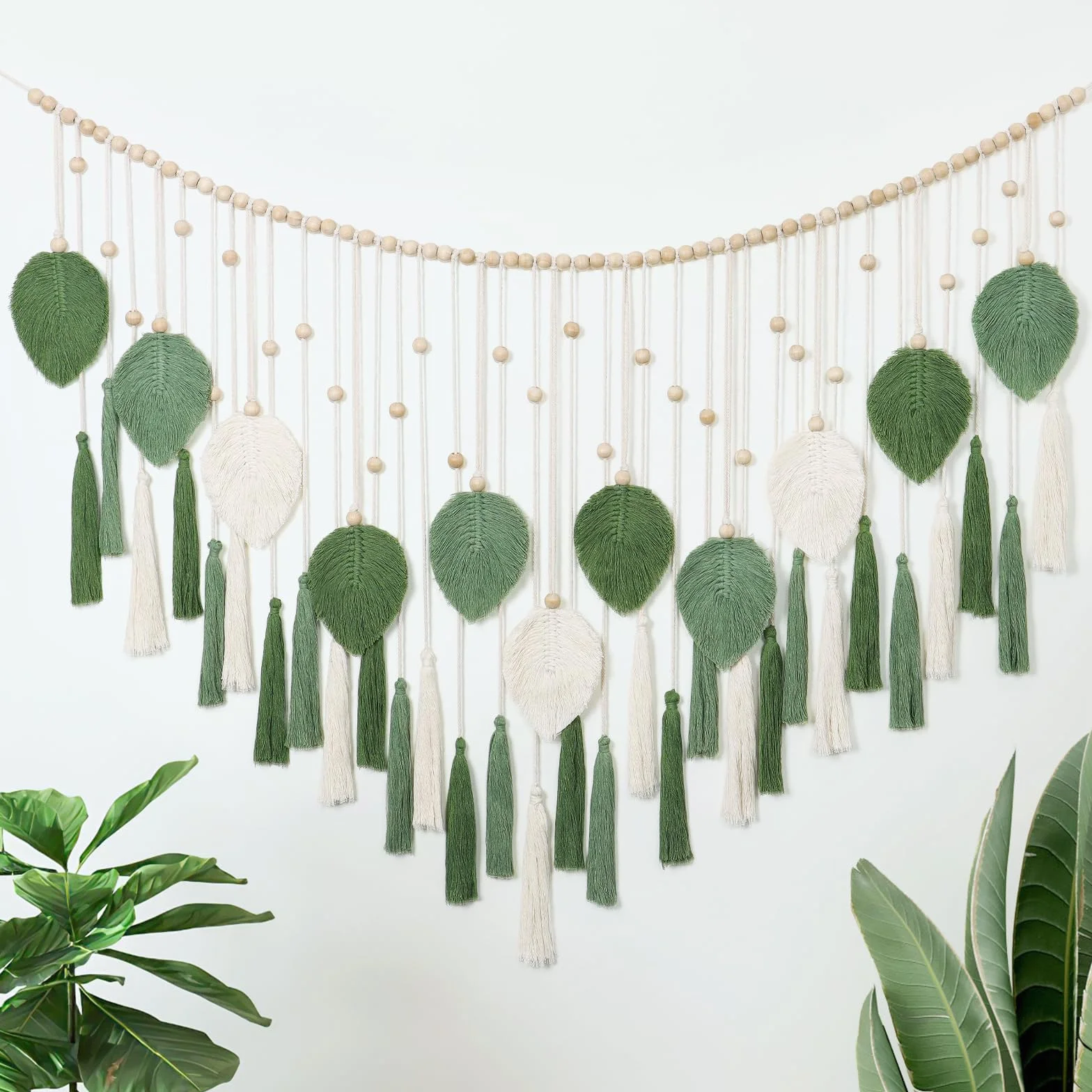 Dremisland Tapiz Decorativo Pared con Borla de Hoja 130x80cm Macrame pared Hecho a Mano Tapiz Pared Grande de Algodón Bohemio Decoración pared Salon Dormitorio Apartamento Habitación de Los Niños