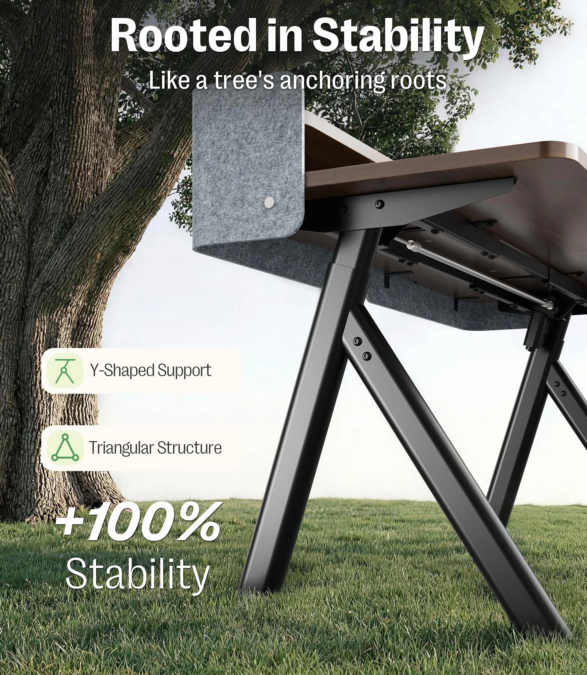 MAIDeSITe Mesa Escritorio Elevable 140x70cm, Estable Eléctrica Elevable Escritorio con Patas Ovaladas Ramificadas, Soporte para Monitor y Pantalla de Fieltro Privada, Mesa para Oficina Hogar