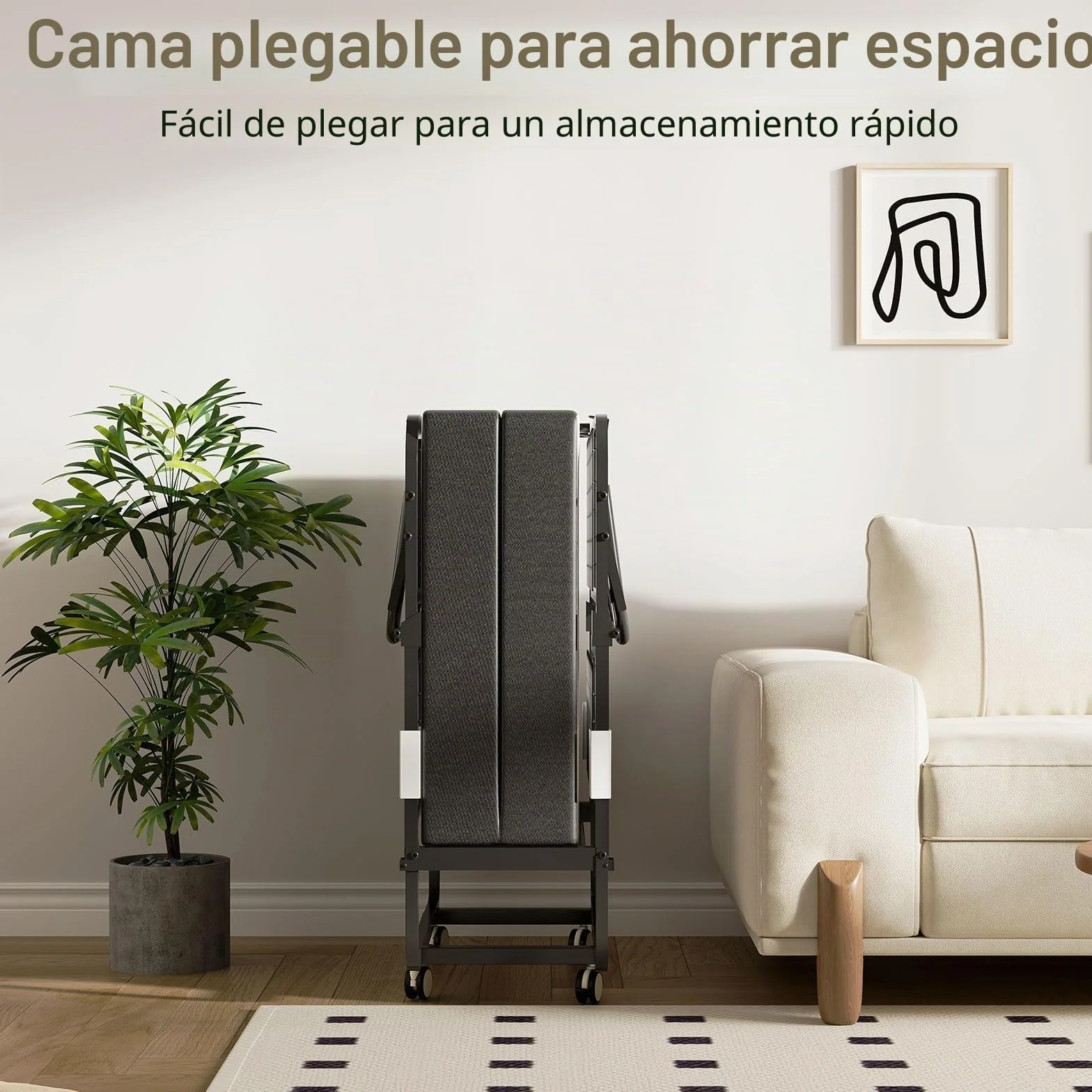 Cama plegable para adultos, 80 x 190 cm, cama plegable para adultos, con colchón de espuma de 13 cm, cama supletoria plegable con 4 ruedas y somier de láminas de metal para invitados, carga 200 kg