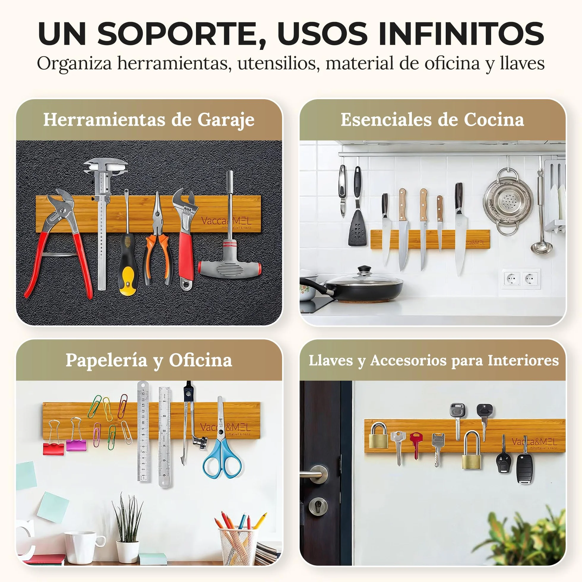 Barra Magnética Cuchillos Pared 40 cm Imán de Cocina Bambú Natural Extra Fuerte Porta Cuchillos Adhesivo Tornillos Organizador con Afilador