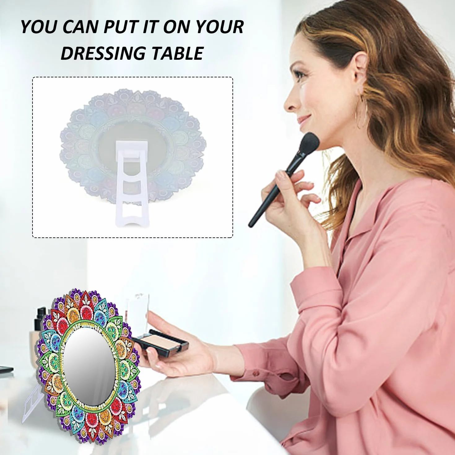 Juego de Espejos de Cristal Pintados Con Mandala - Para Maquillaje y Manualidades - Regalo Para Niñas