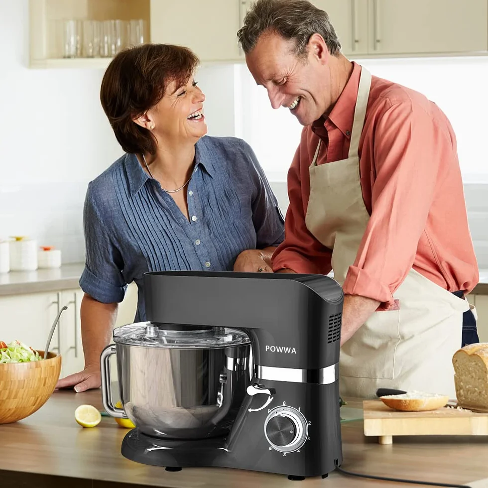 Batidora Amasadora, POWWA Amasadora de Pan Repostería 1500W, 6 Velocidades con Pulso, Potente y Bajo Ruido, Robot de Cocina Amasador Multifuncional, Bol de Acero Inoxidable 5.5 L Capacidad