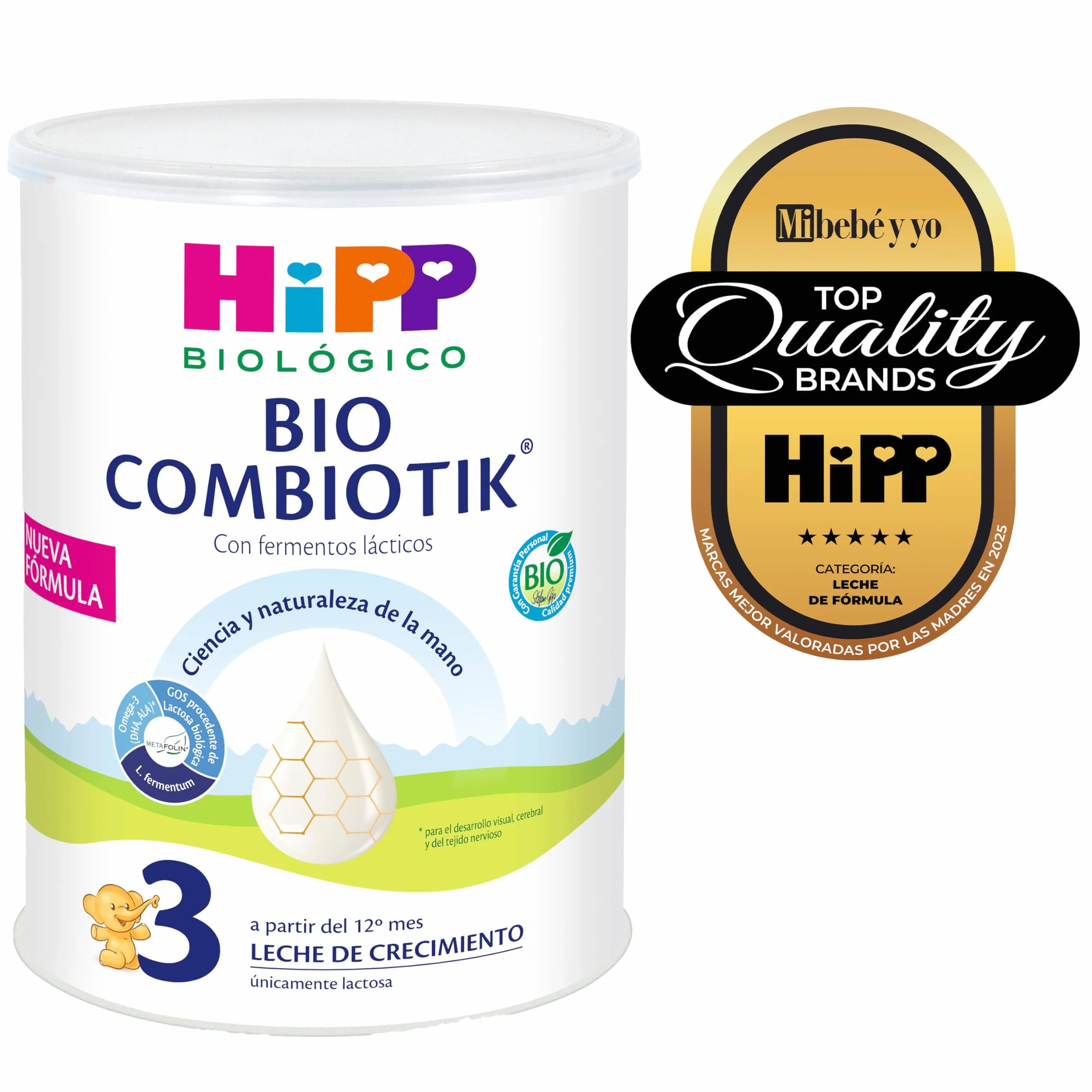 HiPP Combiotik 3 Leche para bebés Ecológica 800 gr BIO a partir 12 meses con Lactosa Omega-3 Prebióticos Vitaminas C y D Sin GMO