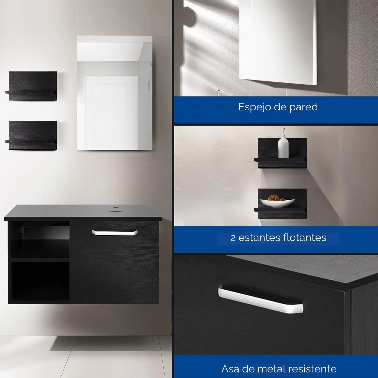 YU YUSING Juego de Muebles de baño, Armario para Debajo del Lavabo, Armario baño con Espejo, 2 estantes Pared, Juego Grifo (Plata)
