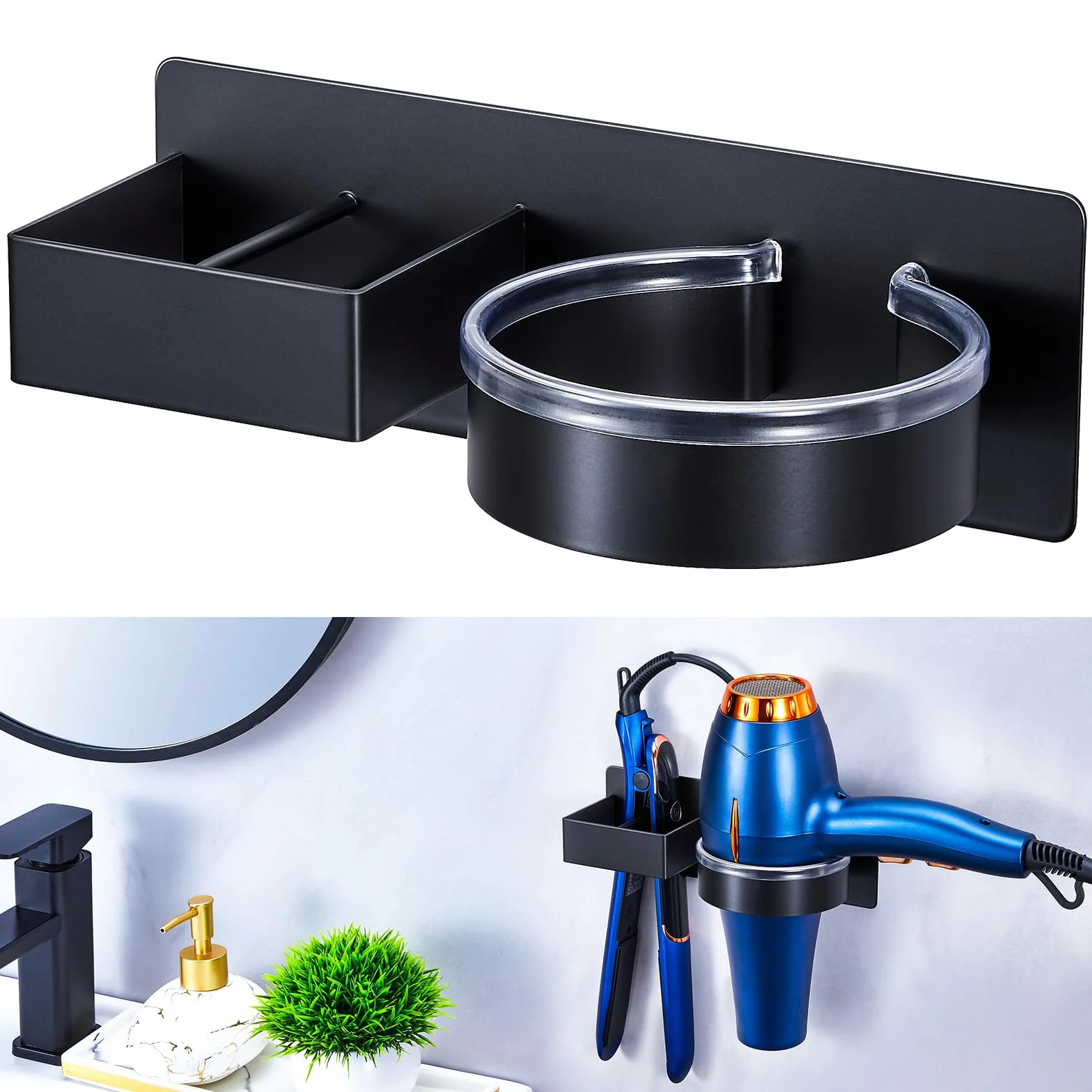 Soporte para secador de pelo montado en la pared
