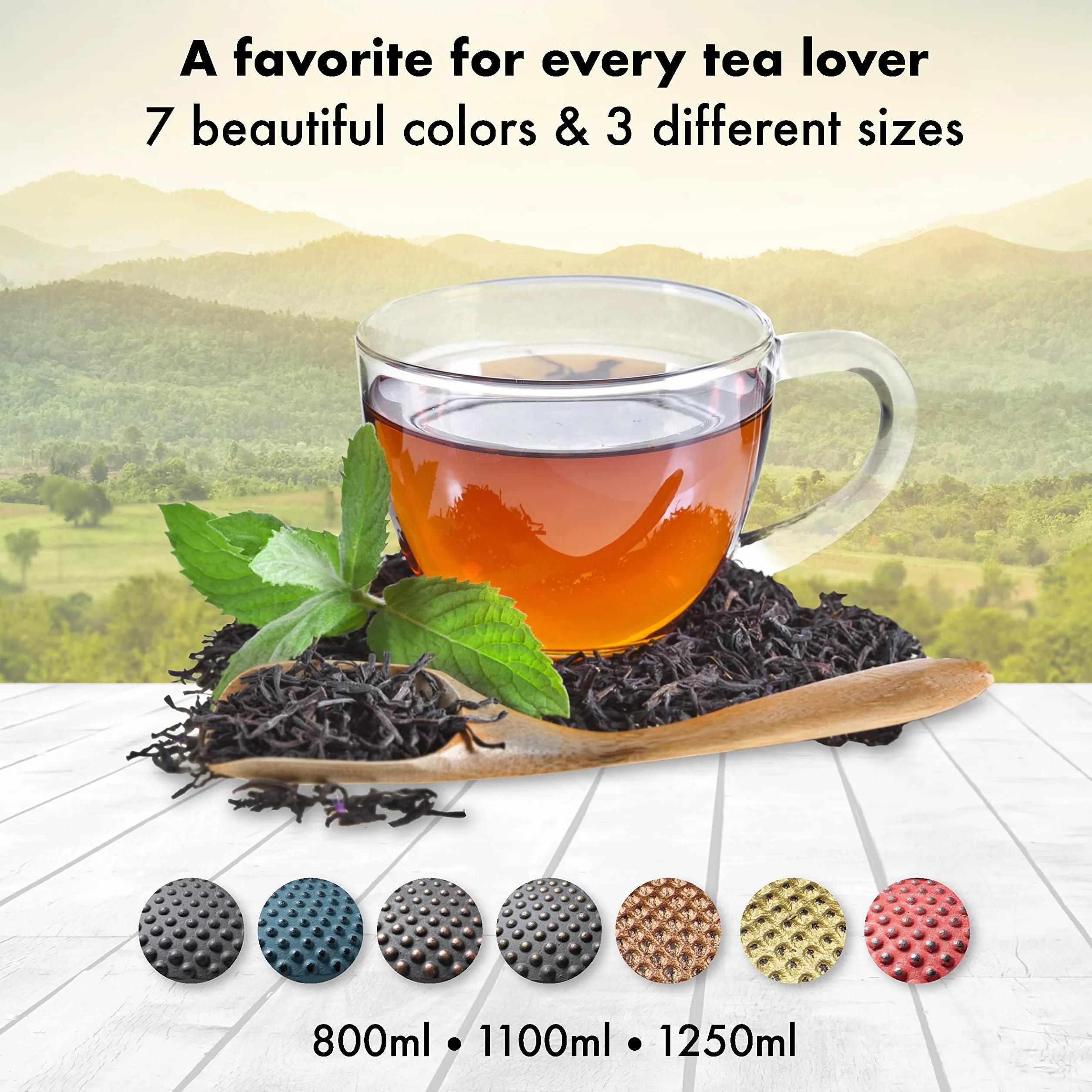 TETERA HIERRO 1,25 L | TETERA DE HIERRO Fundido Con Infusor de Acero Inoxidable | Interior Totalmente Esmaltado | Prepara una Taza Perfecta | Diseño Estilo Japonés | Colección: Kambin | Negro
