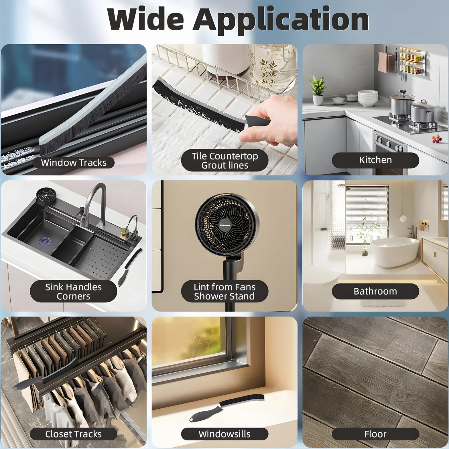 TQRR Cepillo de Cerdas Duras para Limpieza de Grietas, Cepillo para Lechada, Herramientas de Limpieza para Inodoro, Baño, Hogar, Bañera, Fregadero, Hogar, Ventana (3, Negro)