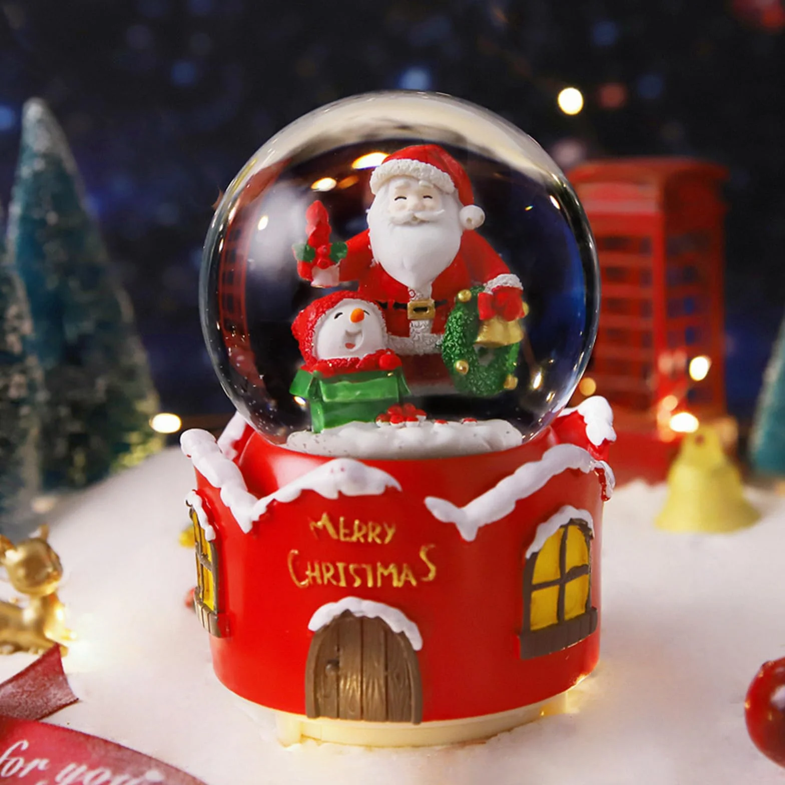 Figura de Resina Bola de Nieve Papá Noel Navidad Musical Decoración Hogar Adorno Regalo