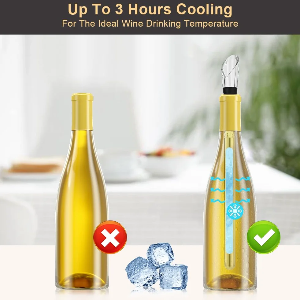 HOTUT Enfriador de Vino con Varilla de Enfriamiento, 2PCS Acero Inoxidable Antigoteo