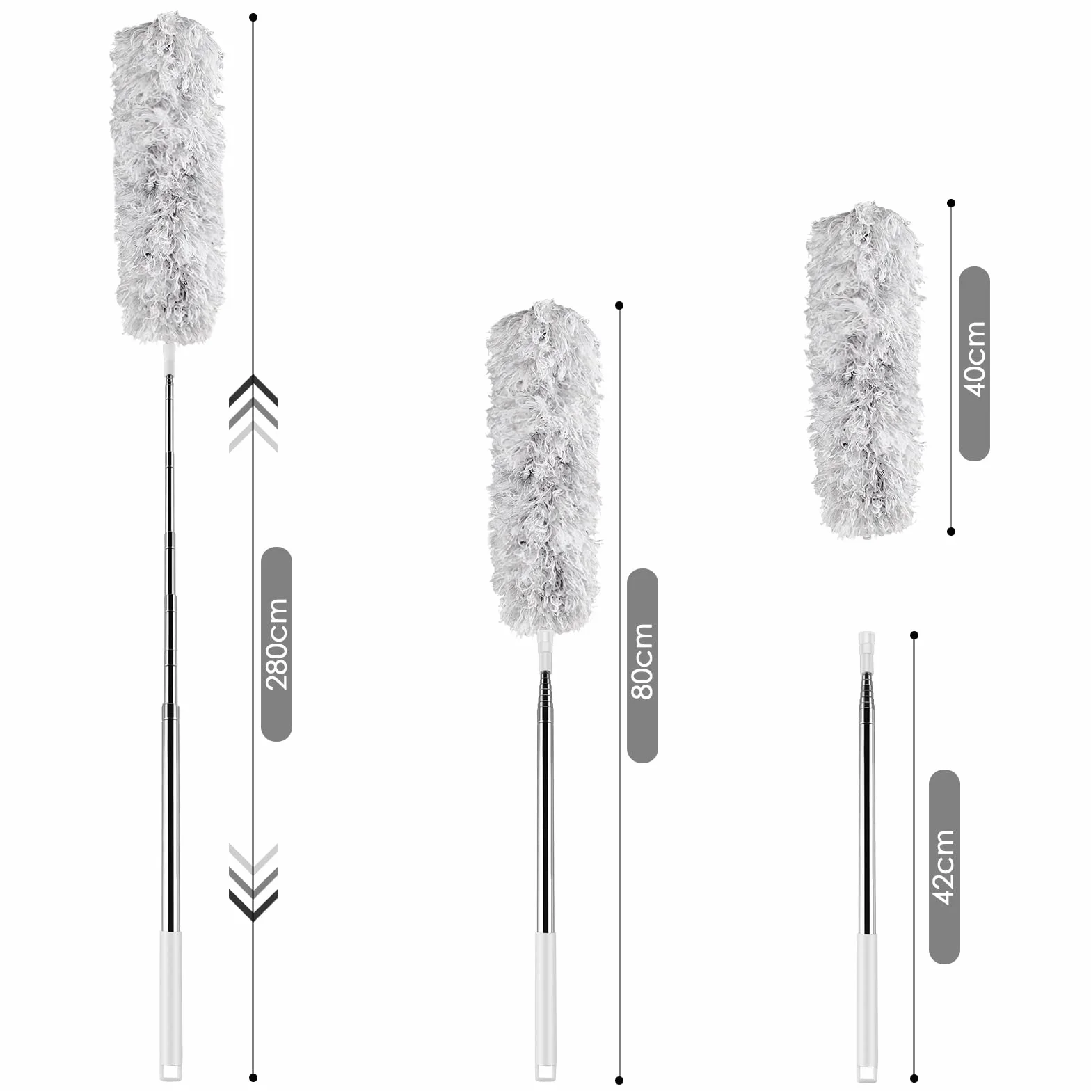Uootach Plumero de Polvo, Plumero telescópico, hasta 2,8 m de Largo, colector de Polvo de Microfibra retráctil extralargo, fregona Plegable Lavable para Esquinas, techos, telaraña