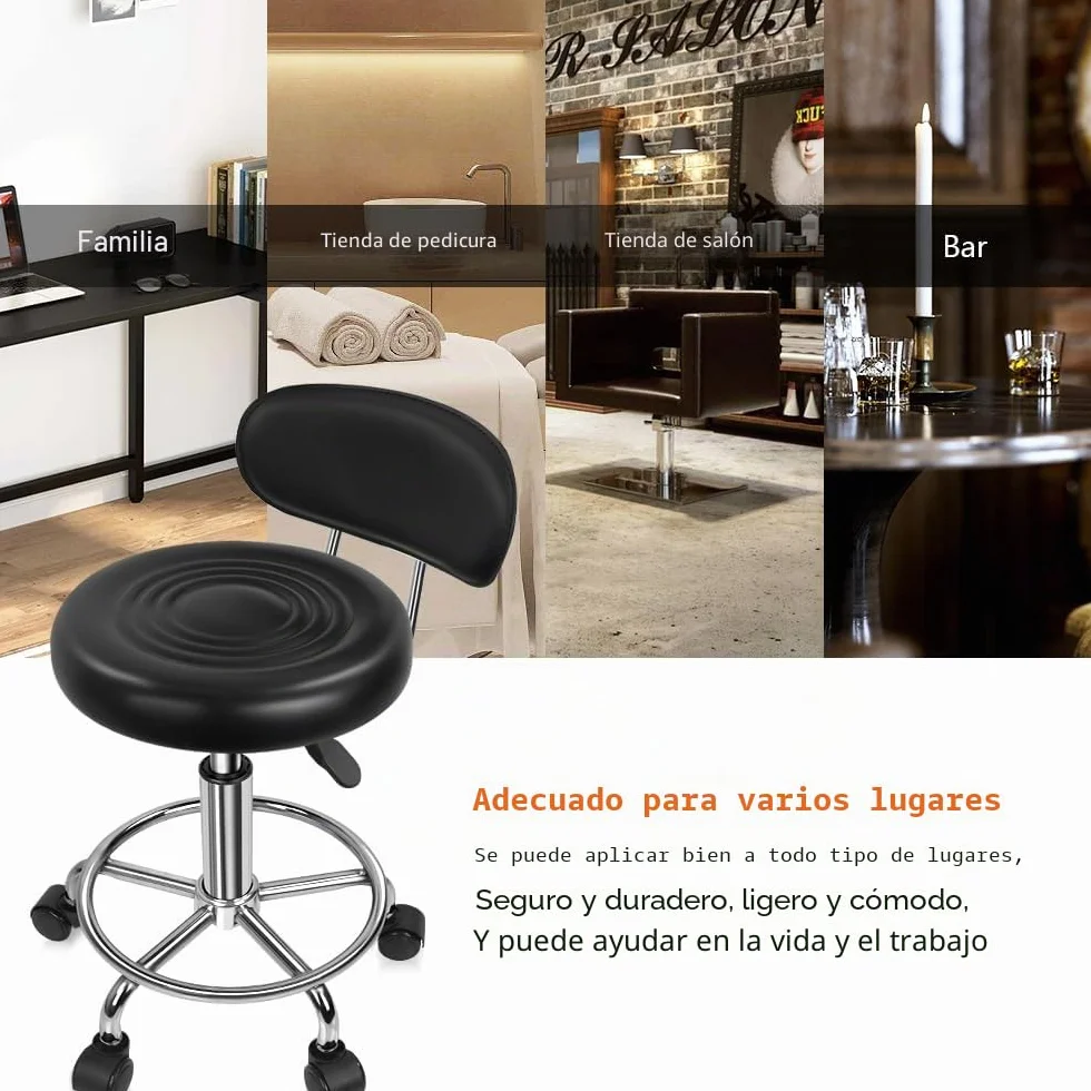 KKTONER Taburete Giratorio con Respaldo Regulable con Reposapiés Negro