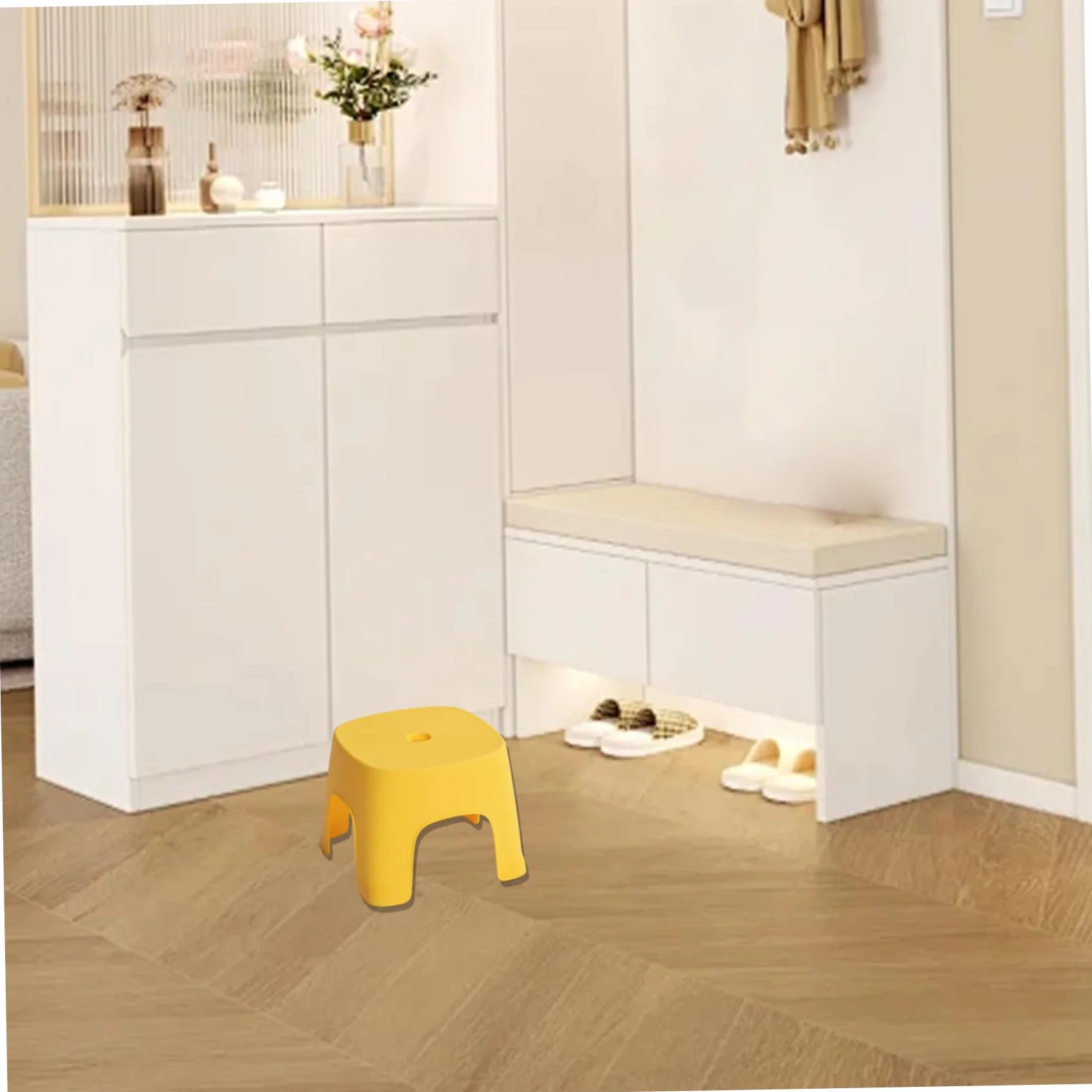 Taburete Infantil PVC 8x8x6 Pulgadas Apilables para Baño, Inodoro, Zapato Amarillo