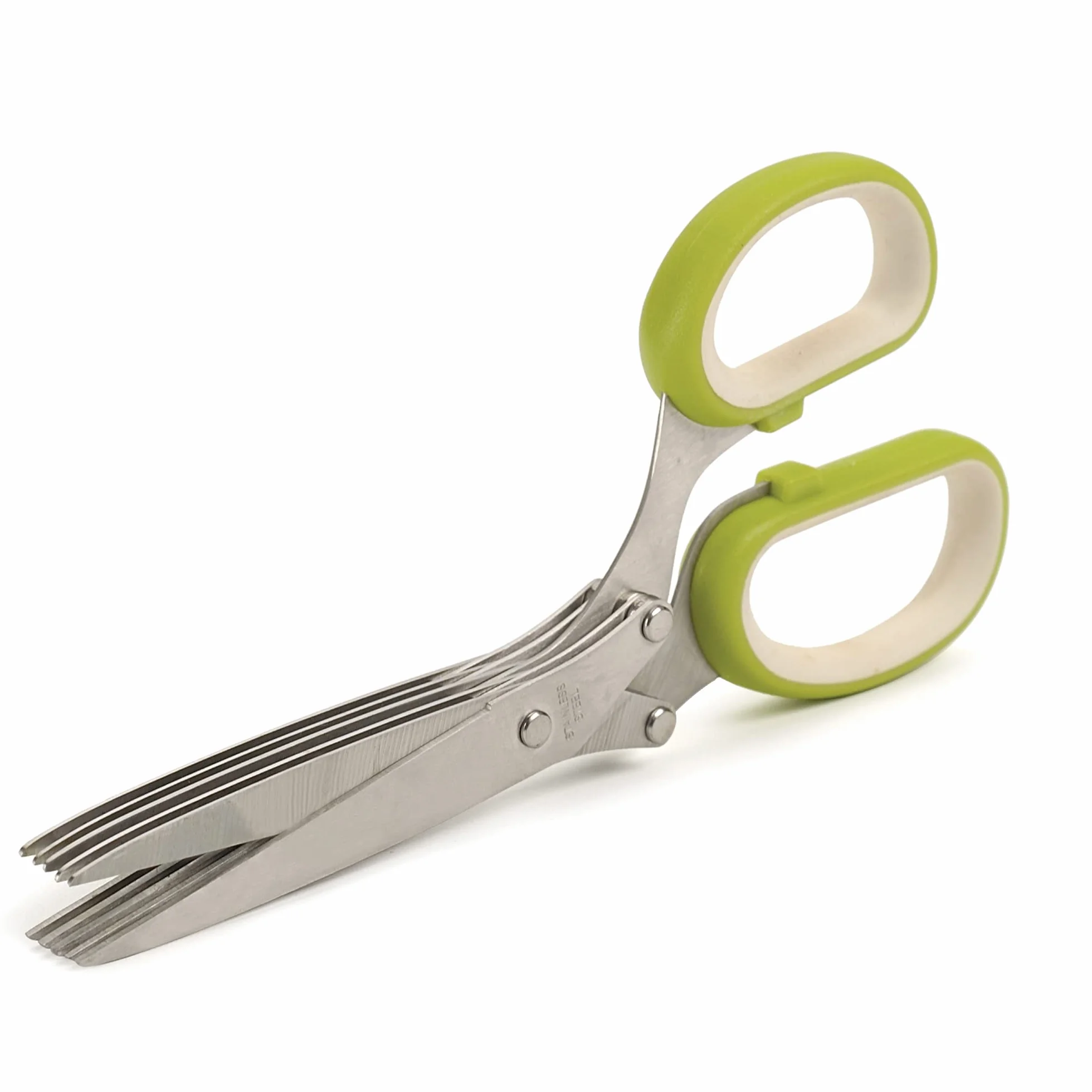 RSVP International (SNIP) Tijeras de acero inoxidable de 5 hojas, verde/blanco, cortar, picar y cortar hierbas, fácil y seguro de almacenar, usar con albahaca, tomillo, perejil y más, apto para lavavajillas