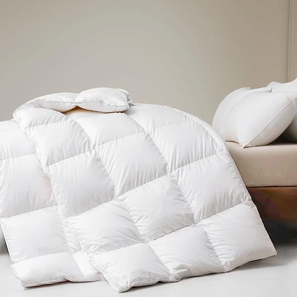 DWR Edredon Cama 105/120,Edredón de Plumas y Plumón 200x200 cm,Invierno cálido 450gr/㎡,100% Algodón,Suave, Transpirable,Certificado Oeko-Tex y RDS, Blanco