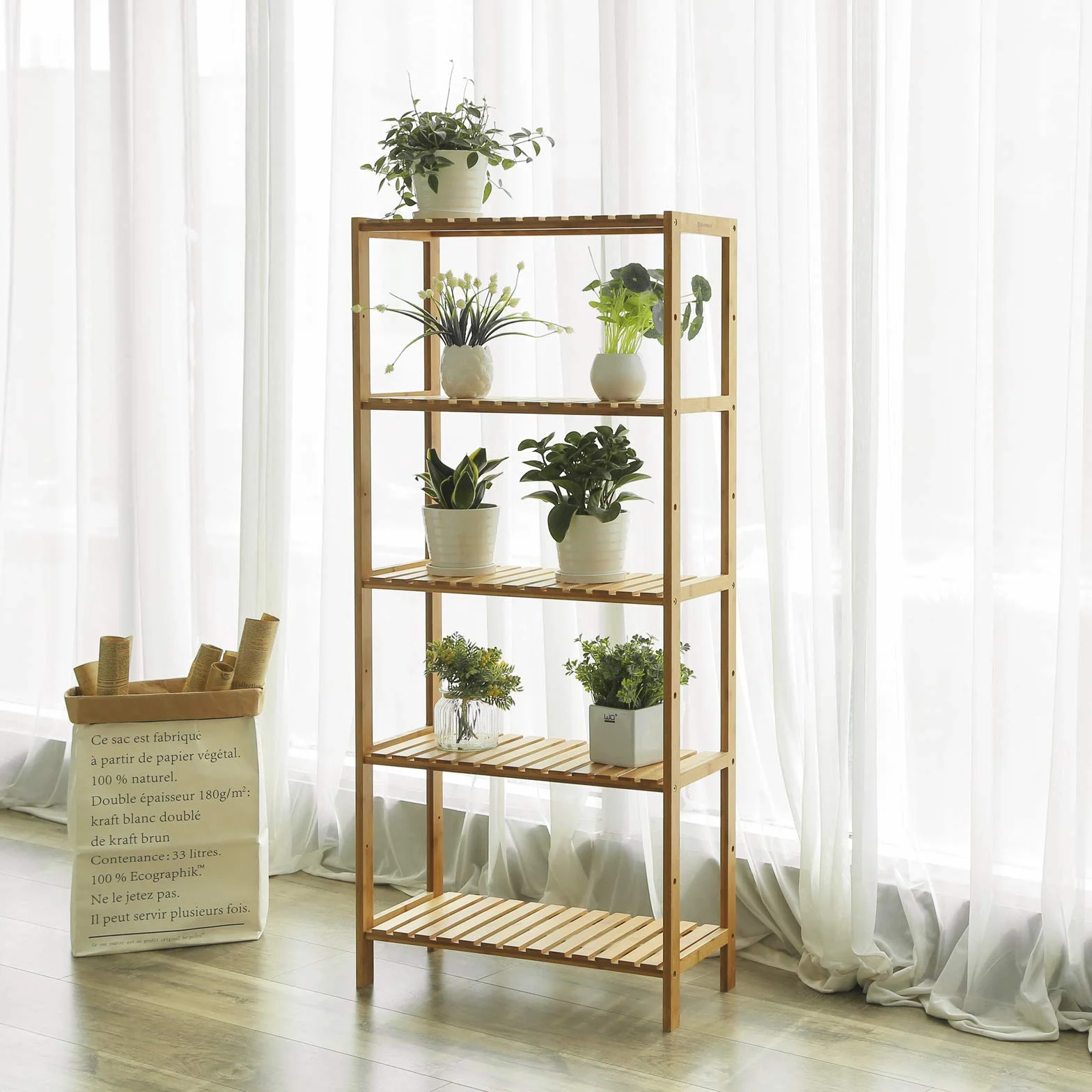 SONGMICS Estantería de bambú 130 x 60 x 26 cm BCB35Y Organizador para baño