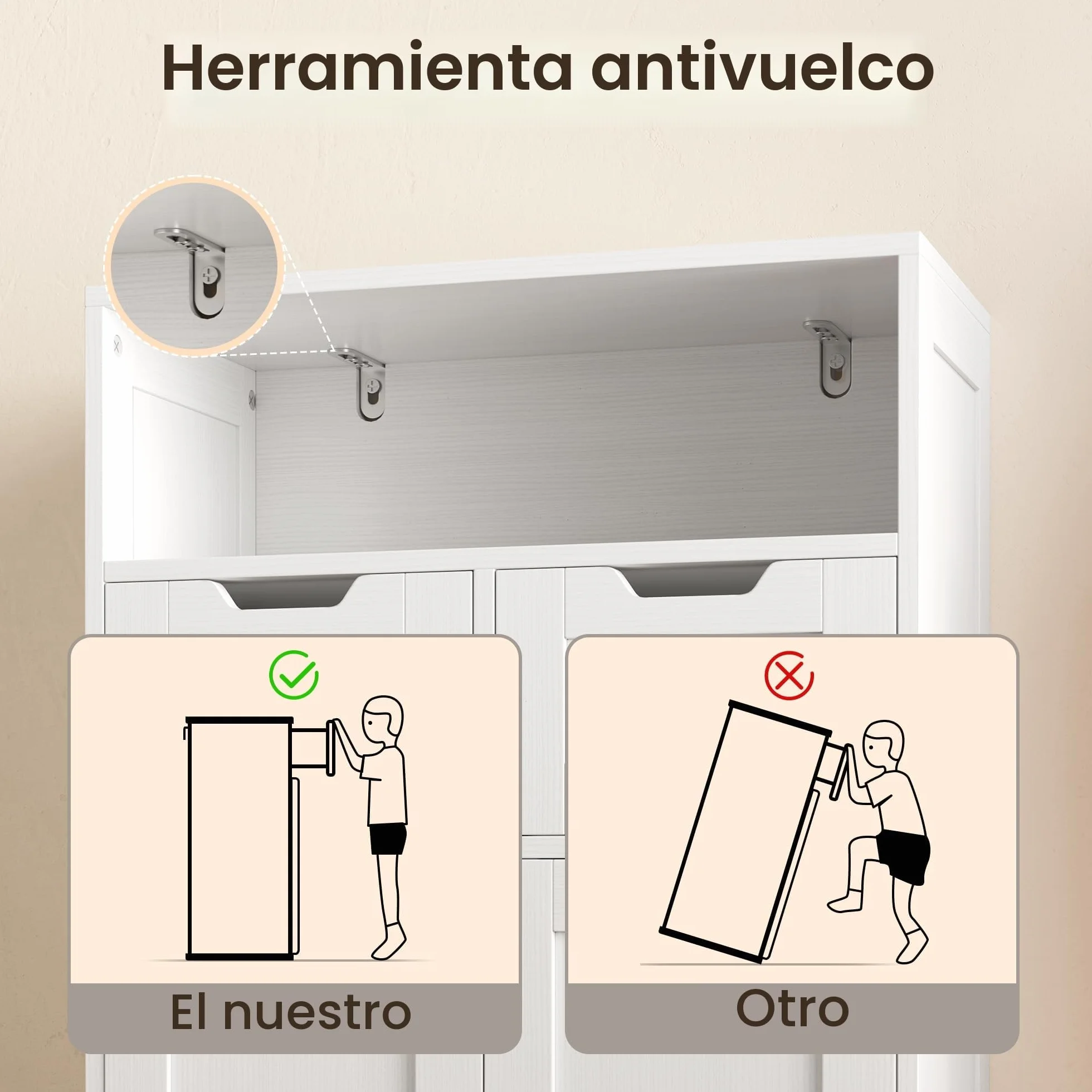 Bealife Armario de Baño 60x30x108 cm con 2 Puertas y 2 Cajones, Estante Ajustable, Blanco