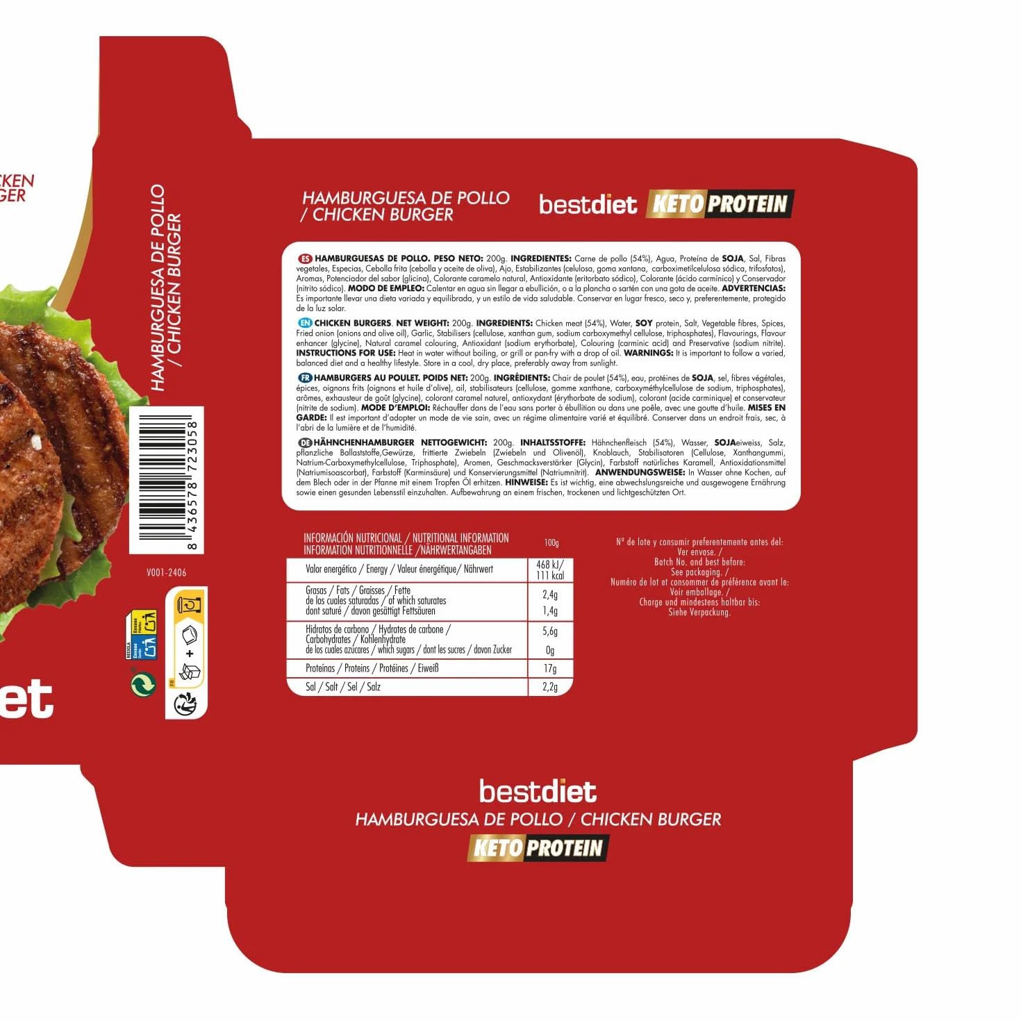 BestDiet Hamburguesa de Pollo Alta en Proteina 3 Pack – 24% Proteína, Baja en Grasas, Keto