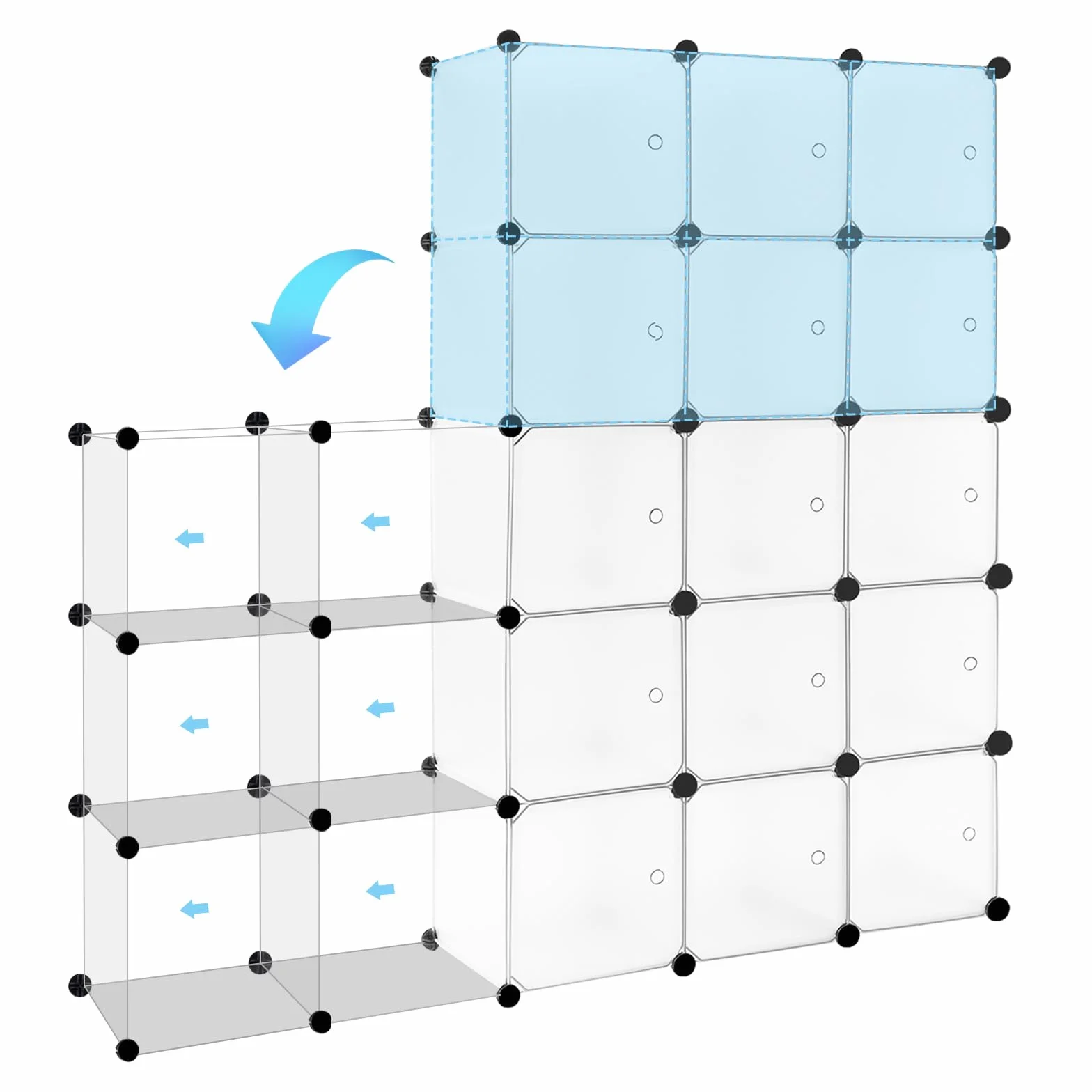 WOLTU Armario Modular de 15 Cubos con Puertas Imán, Estantería Almacenaje Cubos Plástico, Blanco