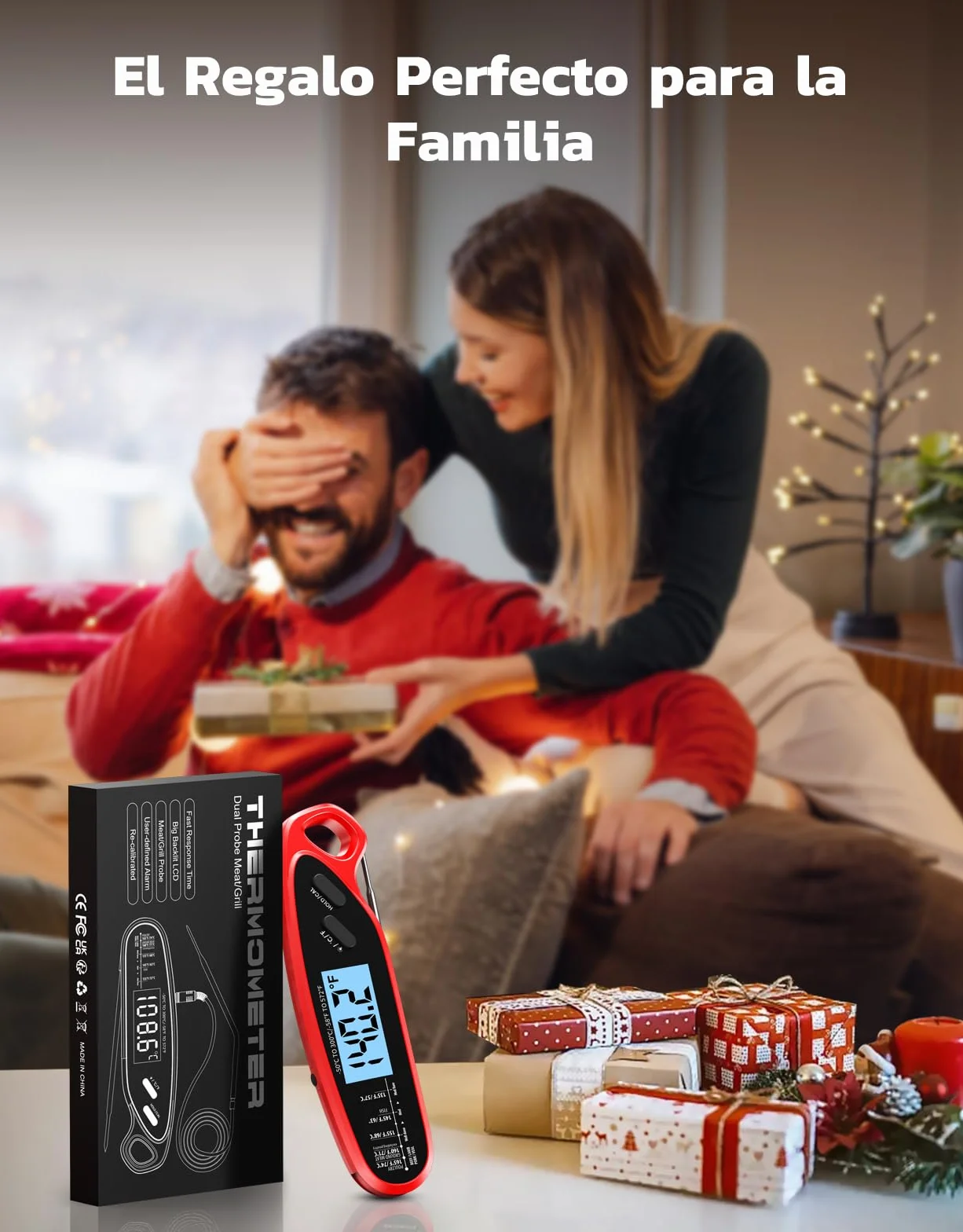 Babacom Termometro Cocina Digital Lectura Instantáneo, Meat Thermometer con 2 Sondas,Calibración y Pantalla Retroiluminada. Termómetro Carne Ideal Para Vino y Cerveza,Horno,Parrilla y Freidora de Aire