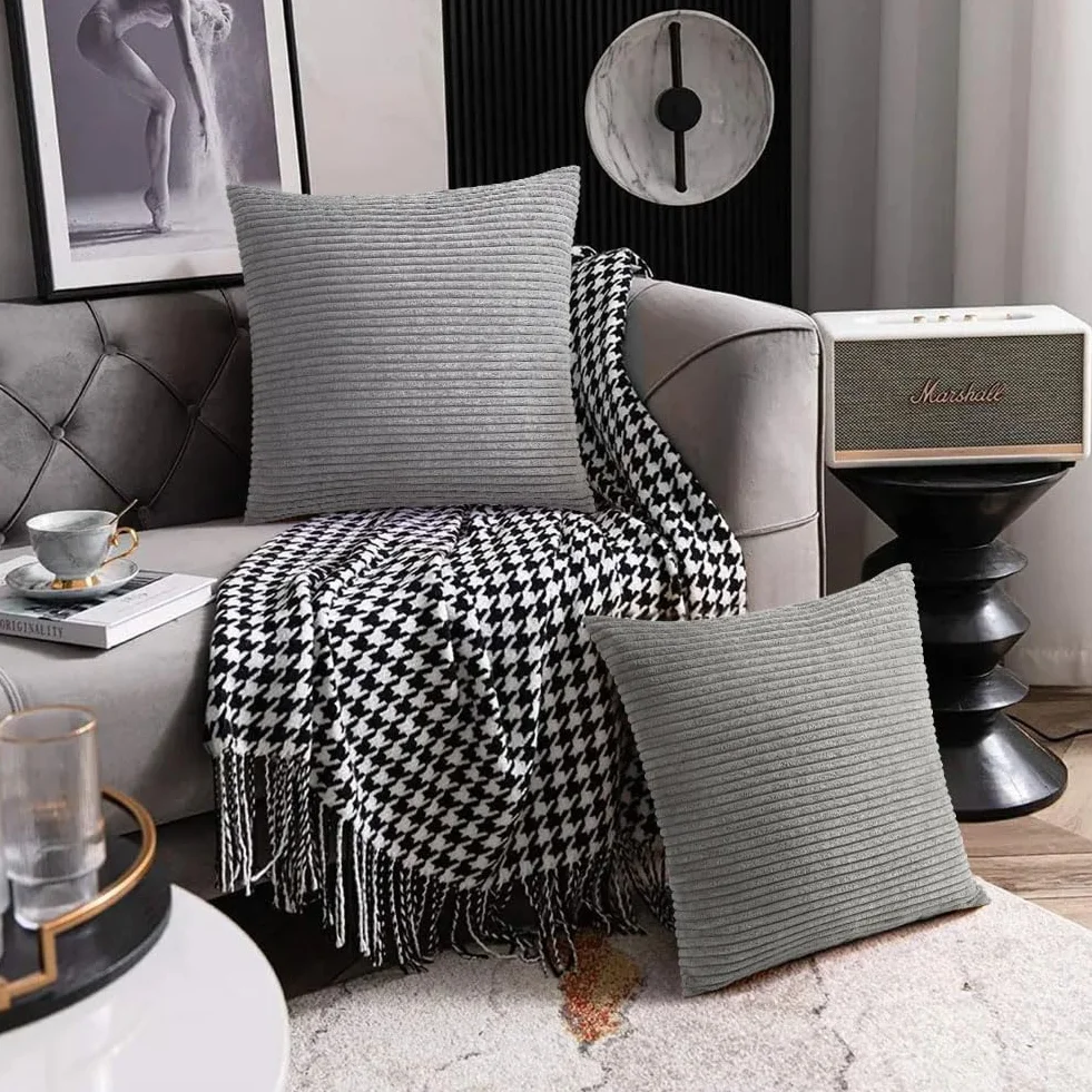 Fundas Cojines 45x45cm 2Pz Gris Claro Pana Suave Decorativas Modernas para Sofá
