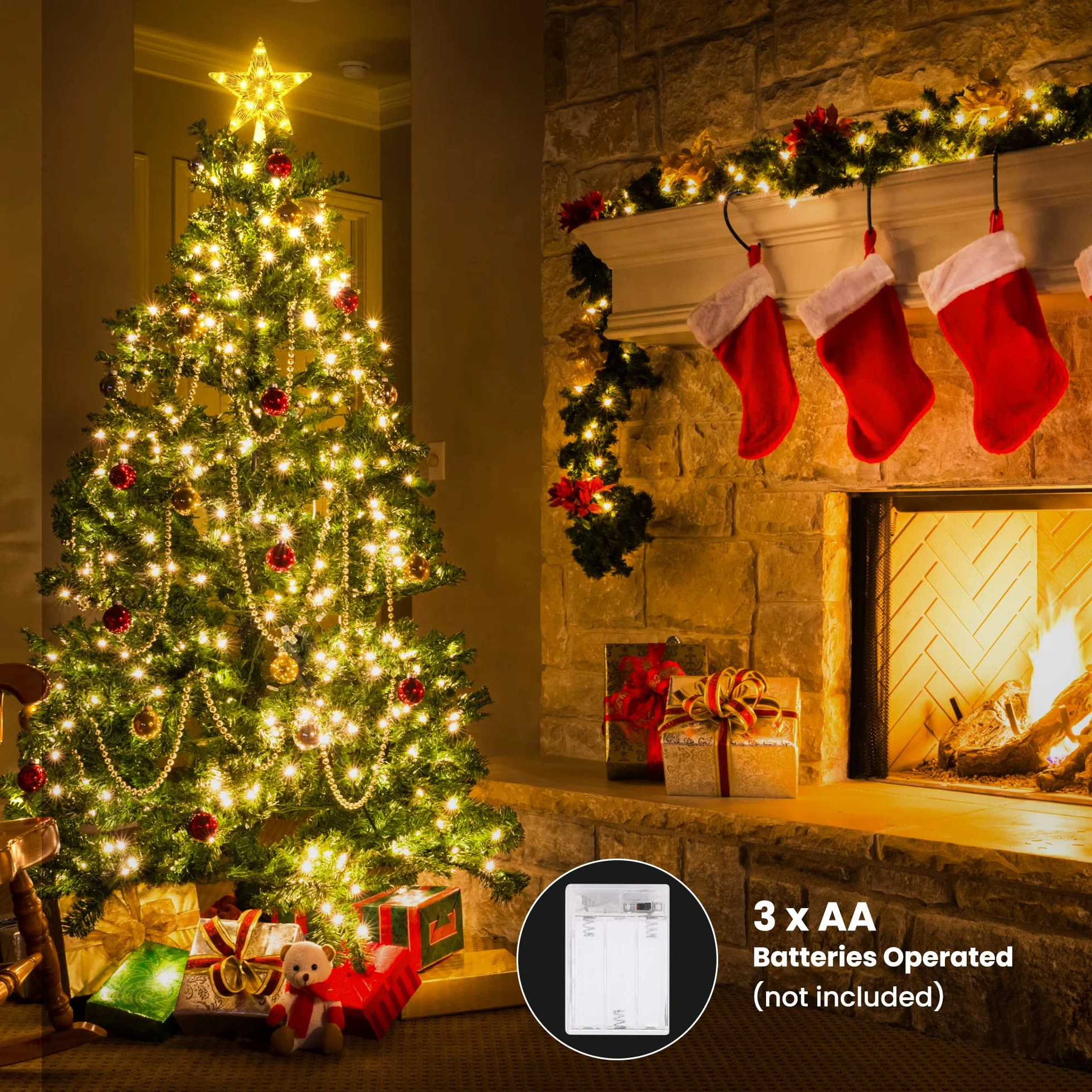 PhilzOps Estrella Copa Árbol Navidad 19.4cm 11 LED Luz Pilas Blanco Cálido Decoración Navideña