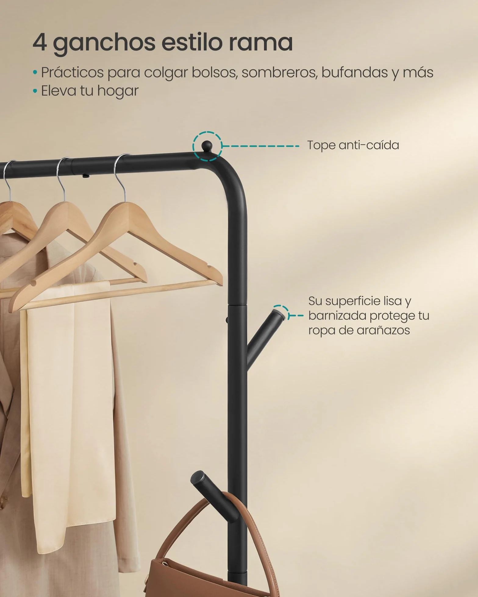 SONGMICS Perchero Burro con Ruedas, Barra, Tubo de Acero, 50 kg, 102 cm, Negro