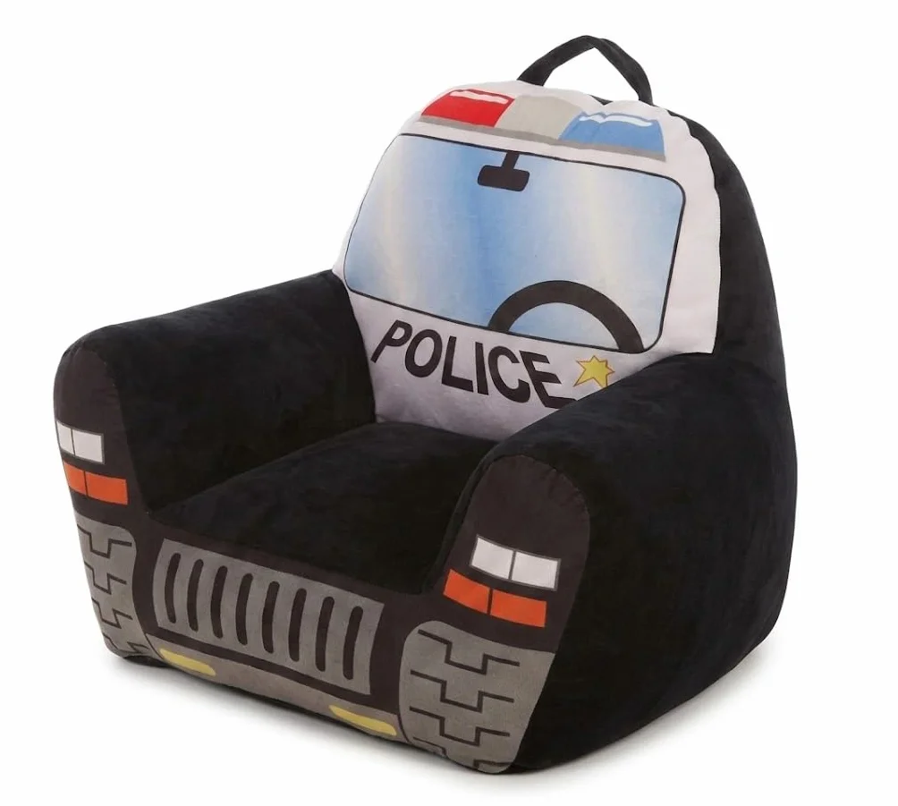 Creaciones Llopis Sillón Infantil para Niños y Niñas – Sillón Infantil Cómodo y Seguro, con Diseños de Vehículos (Policia Negro)