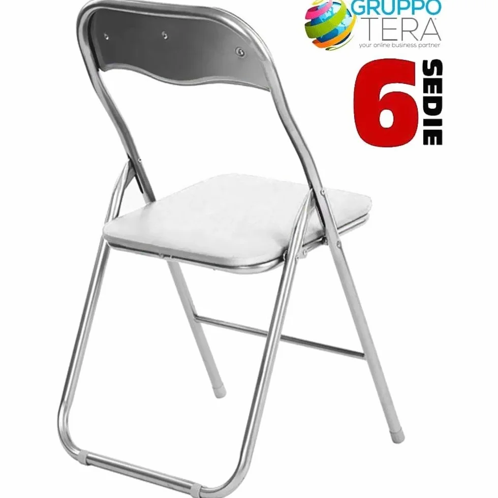 BAKAJI Juego de 6 sillas Acolchadas Plegables para Ahorrar Espacio de la Silla con Estructura Tubular de Metal, Remaches de PVC, diseño Moderno para el Comedor de la Cocina (Blanco)