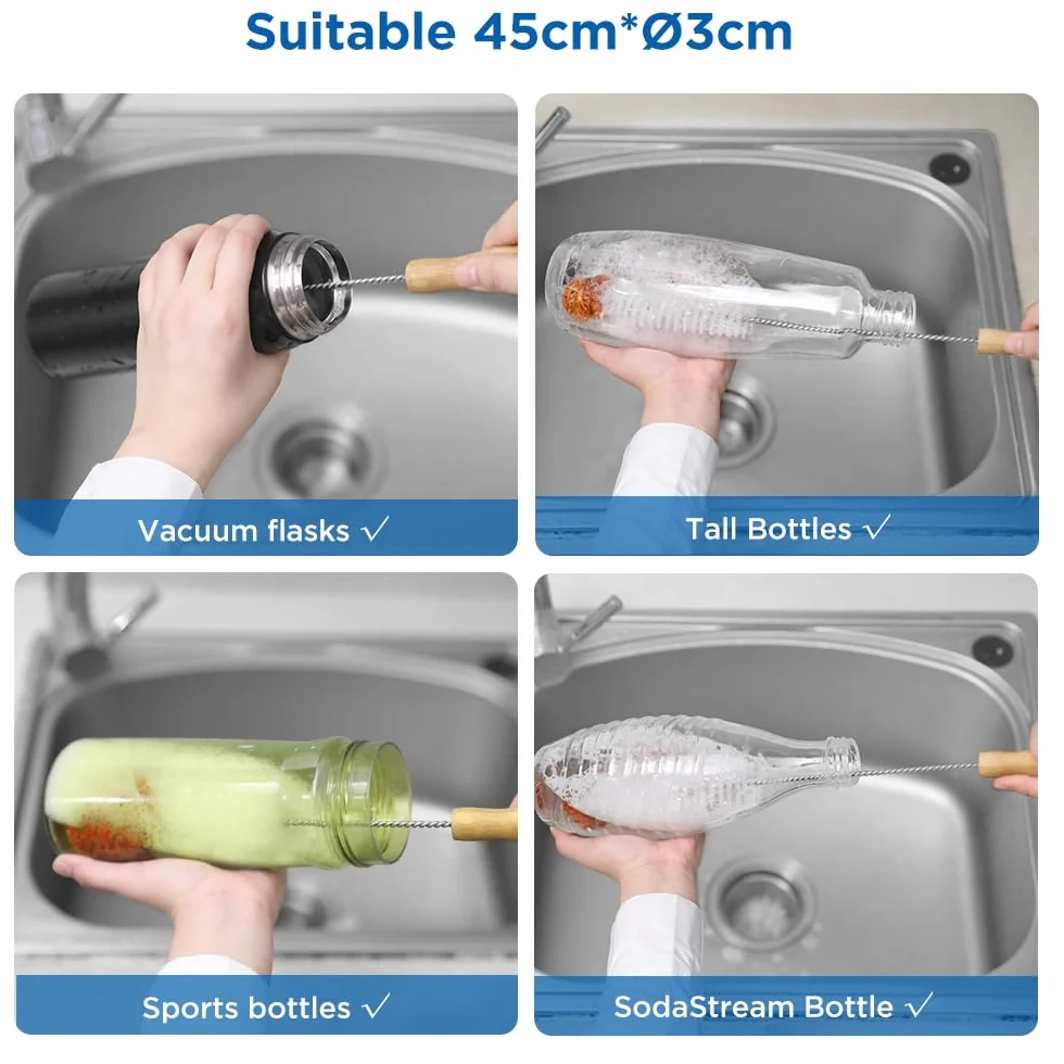 ecooe Cepillo para Botellas sin arañazos 45 cm con Pompón de Peluche Suave, Limpiador de Botellas, Cepillo de Limpieza, Adecuado para Botellas SodaStream Crystal Duo, jarrones