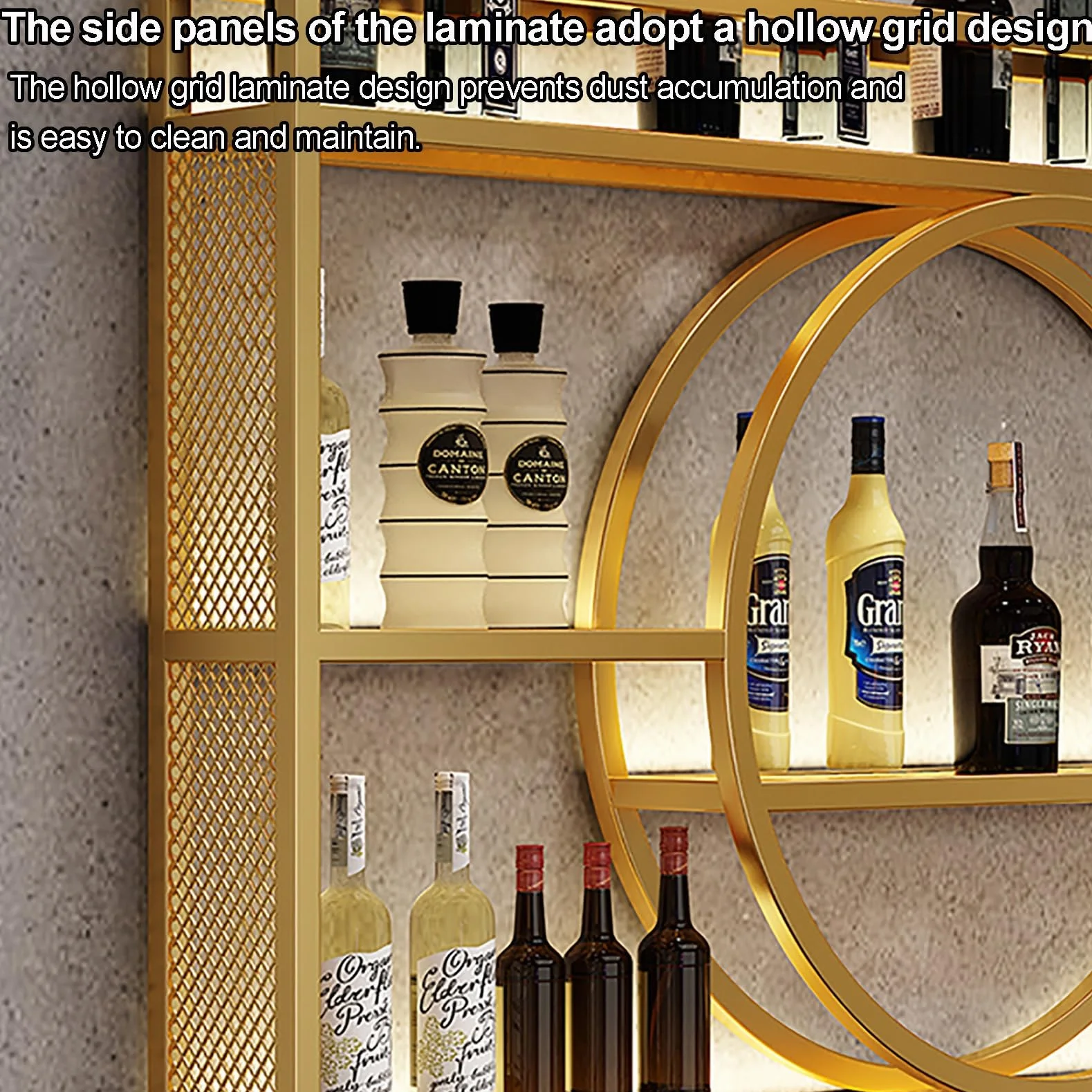 Estante de vino montado en la pared con luz , unidad de barra flotante estante de exhibición de botellas de licor, estante de almacenamiento multifuncional con soporte para copas de (100x15x80cm)
